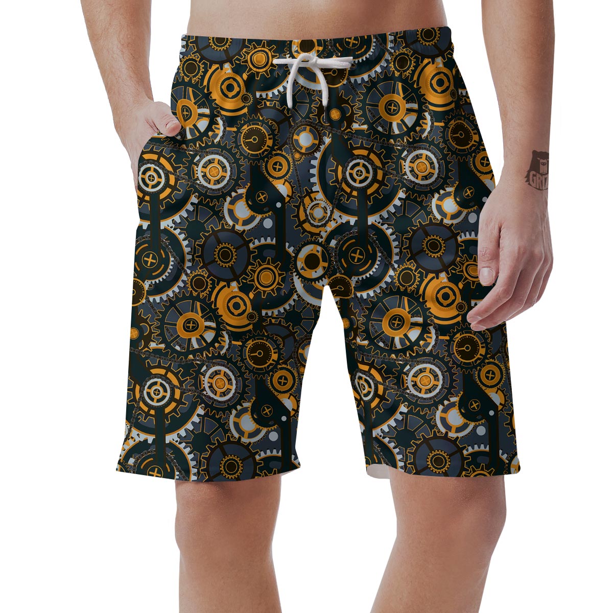 Steampunk Gears Print Pattern Men's Shorts-grizzshop