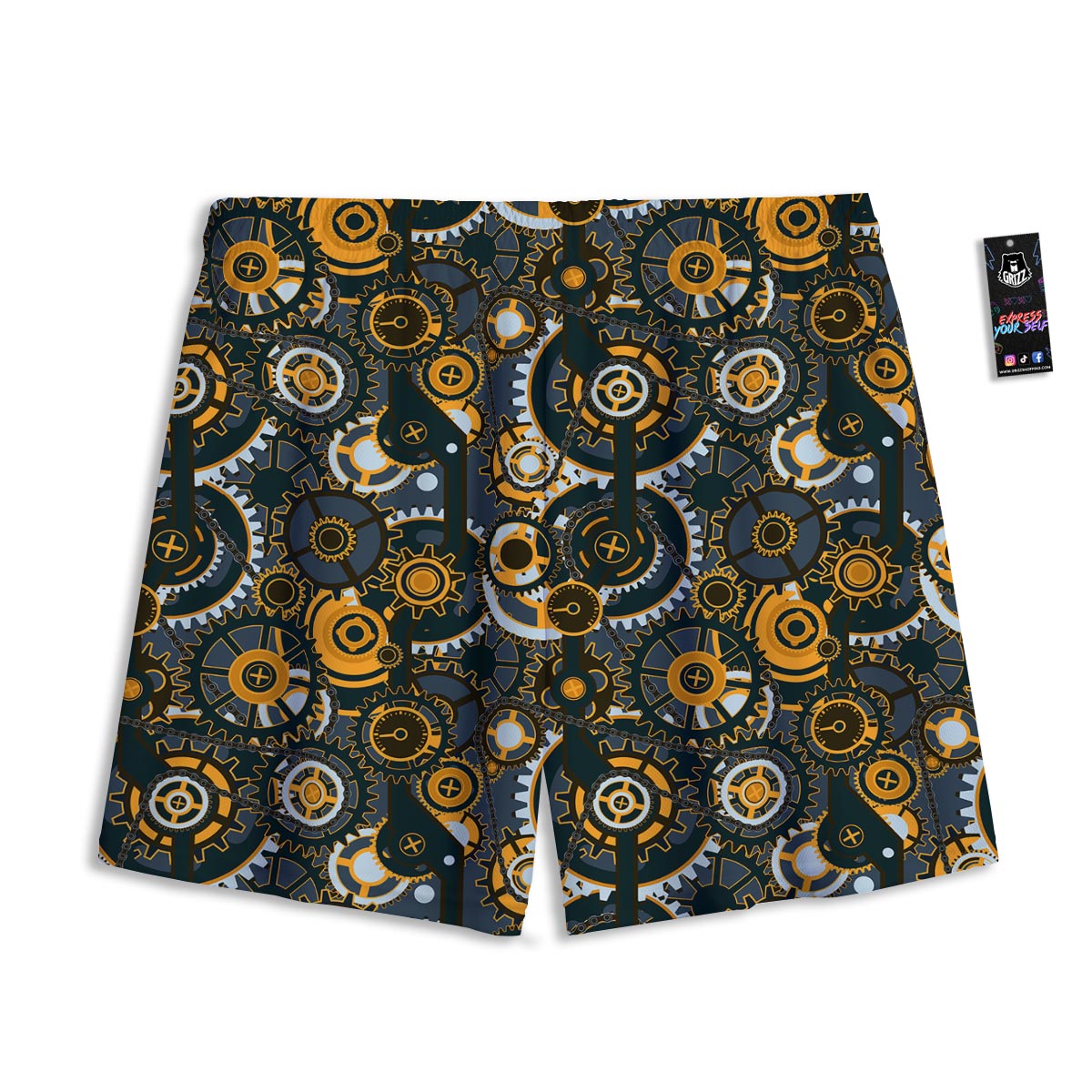 Steampunk Gears Print Pattern Mesh Shorts
