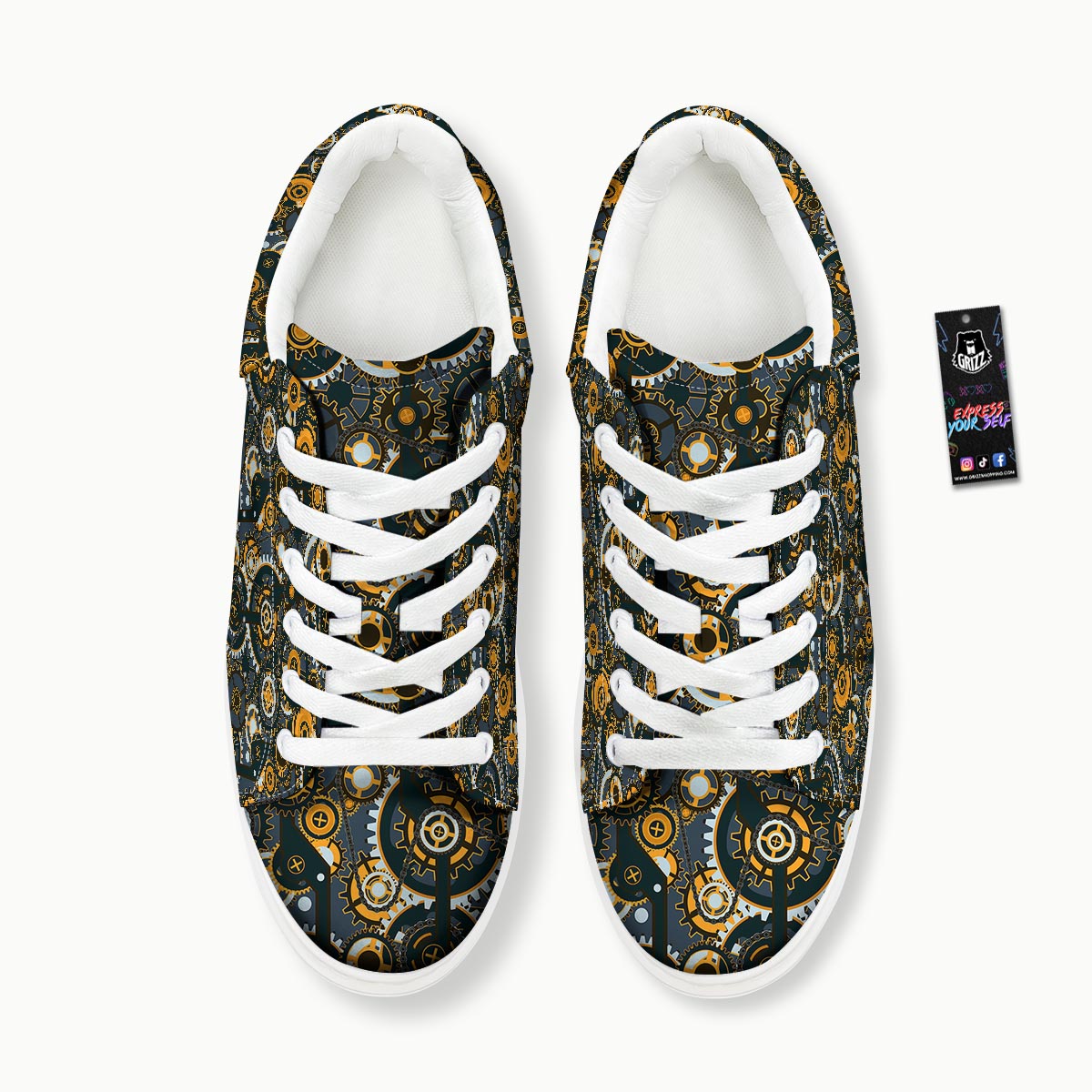 Steampunk Gears Print Pattern Platform Shoes-grizzshop