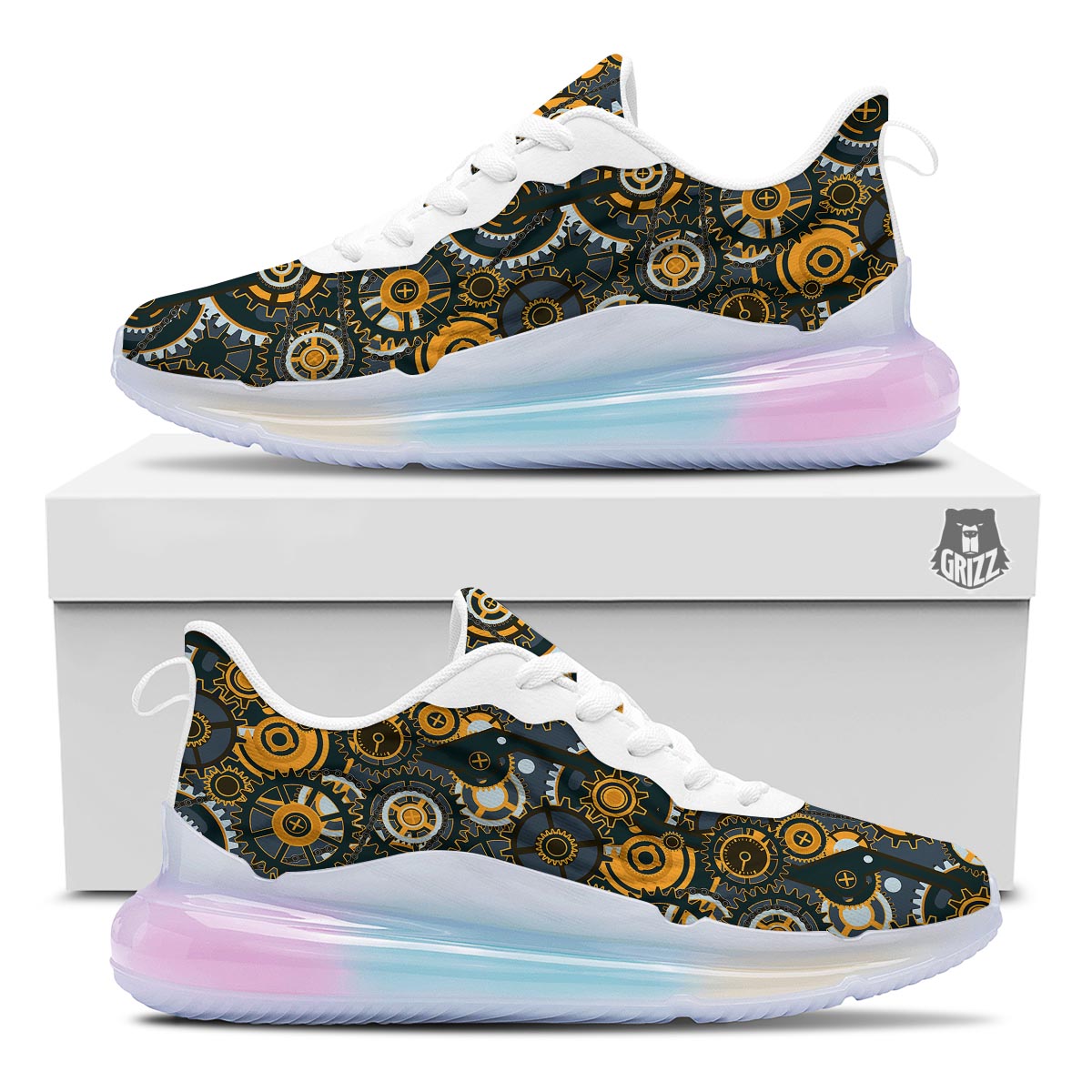 Steampunk Gears Print Pattern Running Sneakers-grizzshop