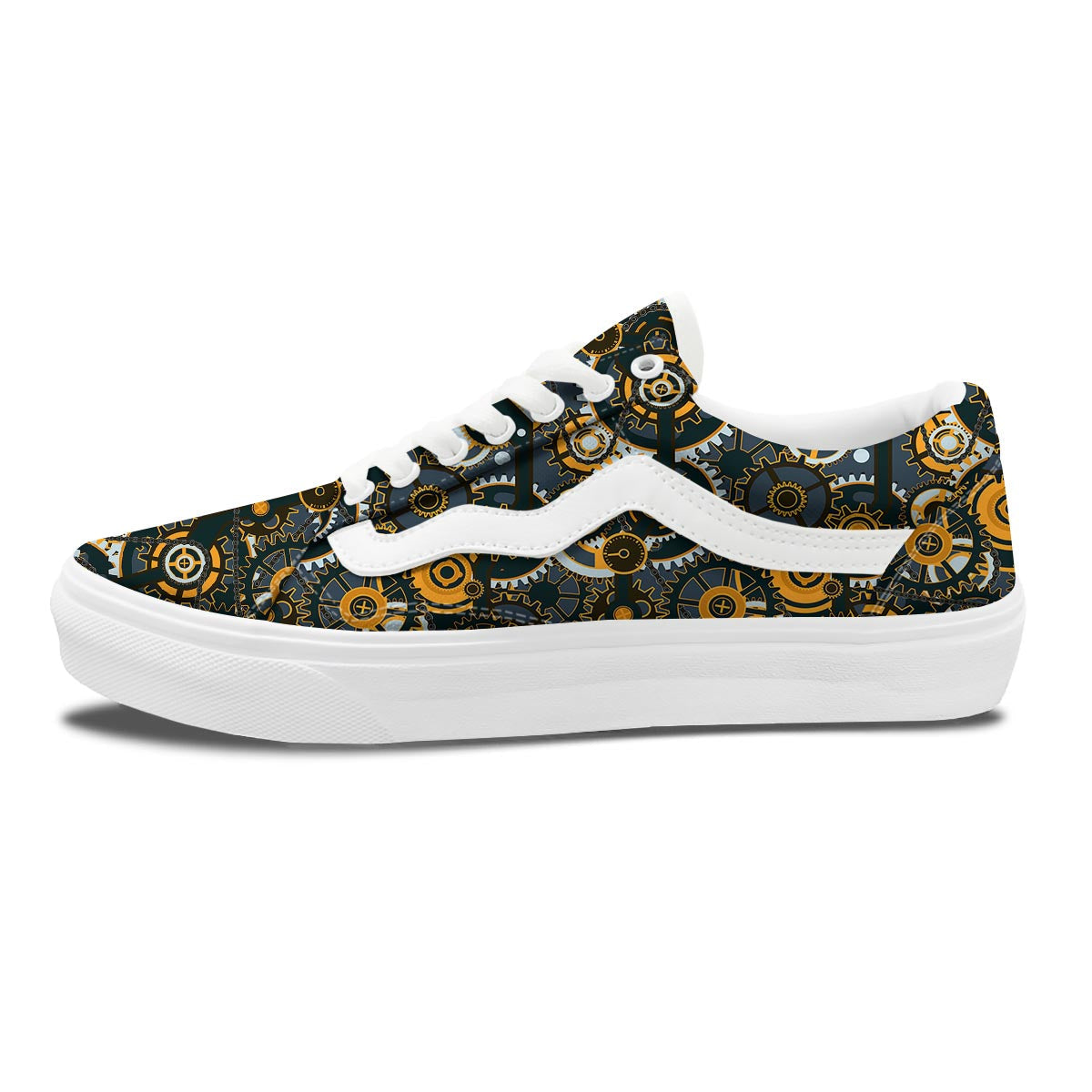 Steampunk Gears Print Pattern Skate Shoes-grizzshop