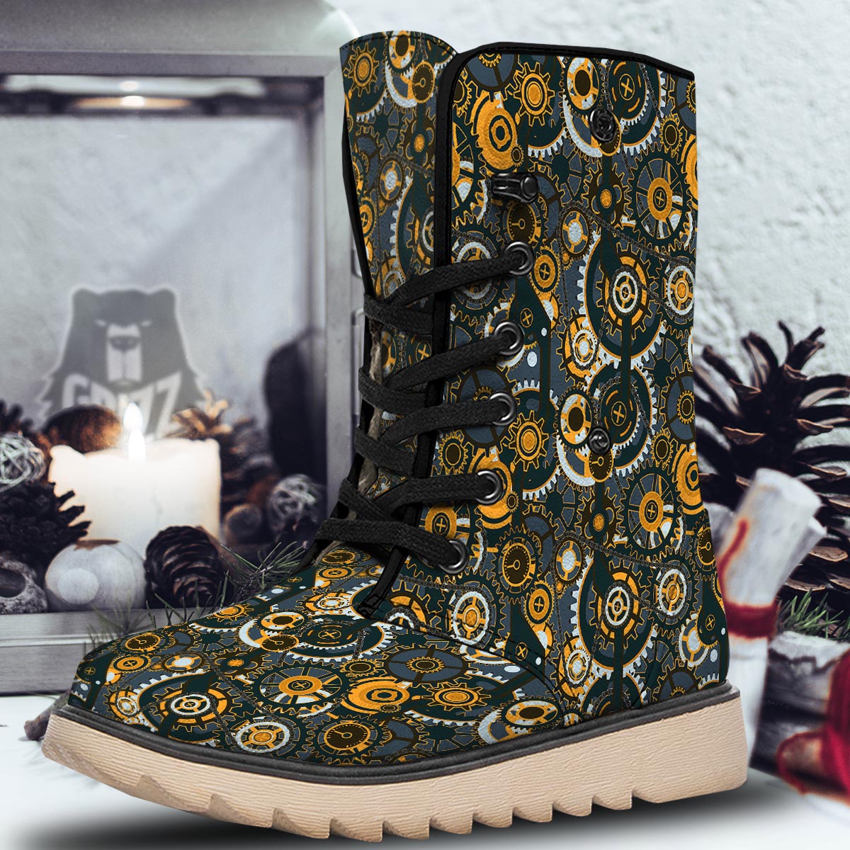 Steampunk Gears Print Pattern Snow Boots-grizzshop