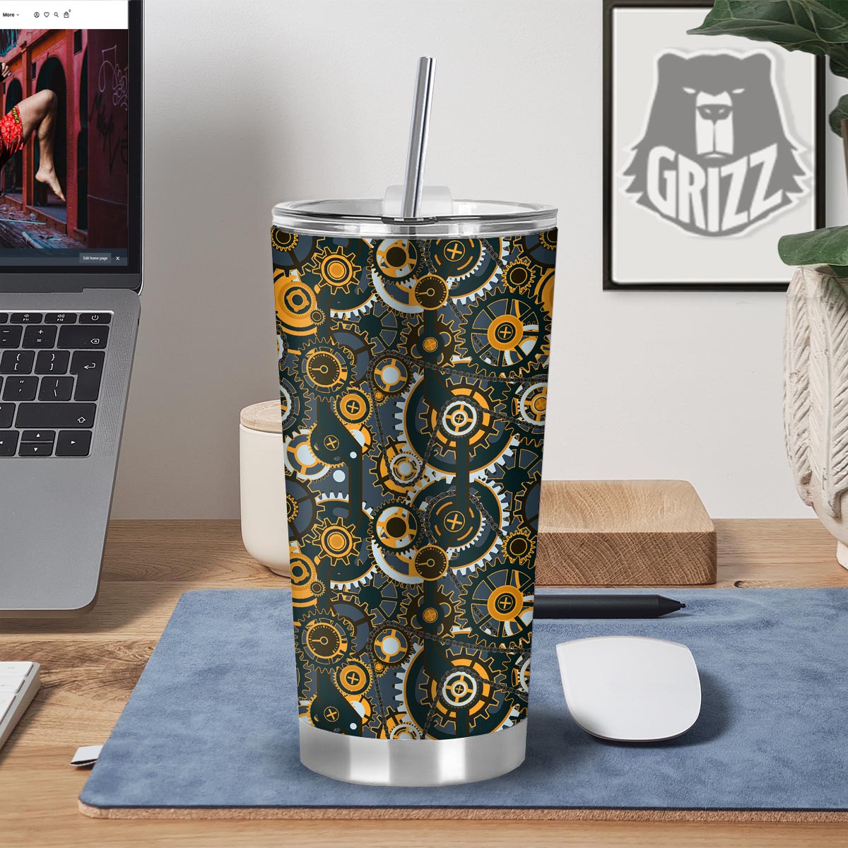 Steampunk Gears Print Pattern Tumbler-grizzshop