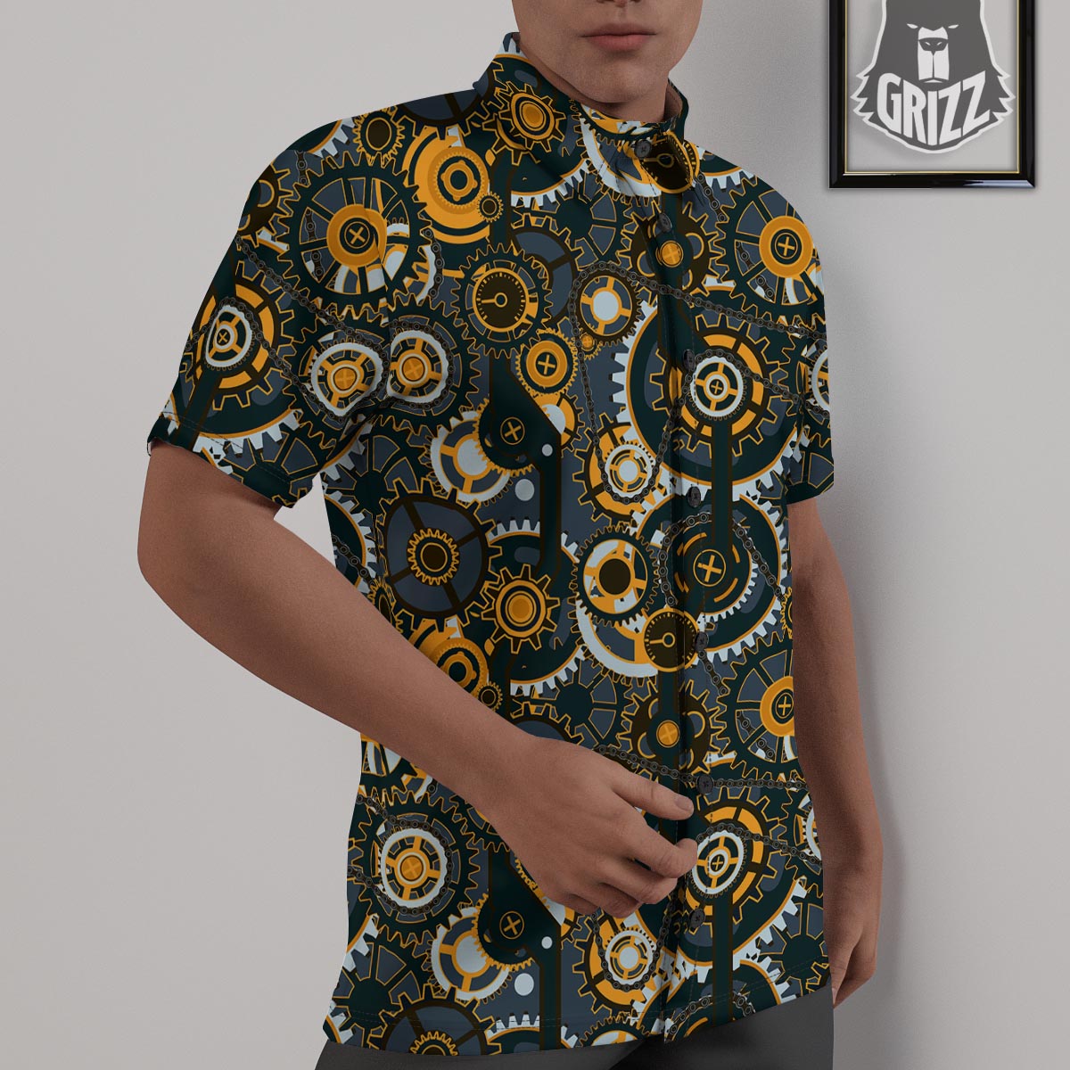 Steampunk Gears Print Pattern Untucked Shirts-grizzshop