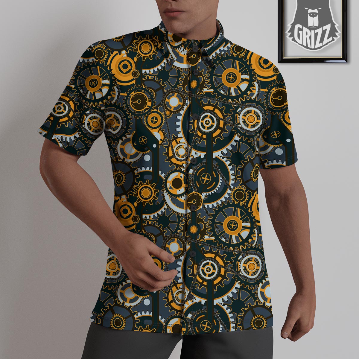 Steampunk Gears Print Pattern Untucked Shirts-grizzshop
