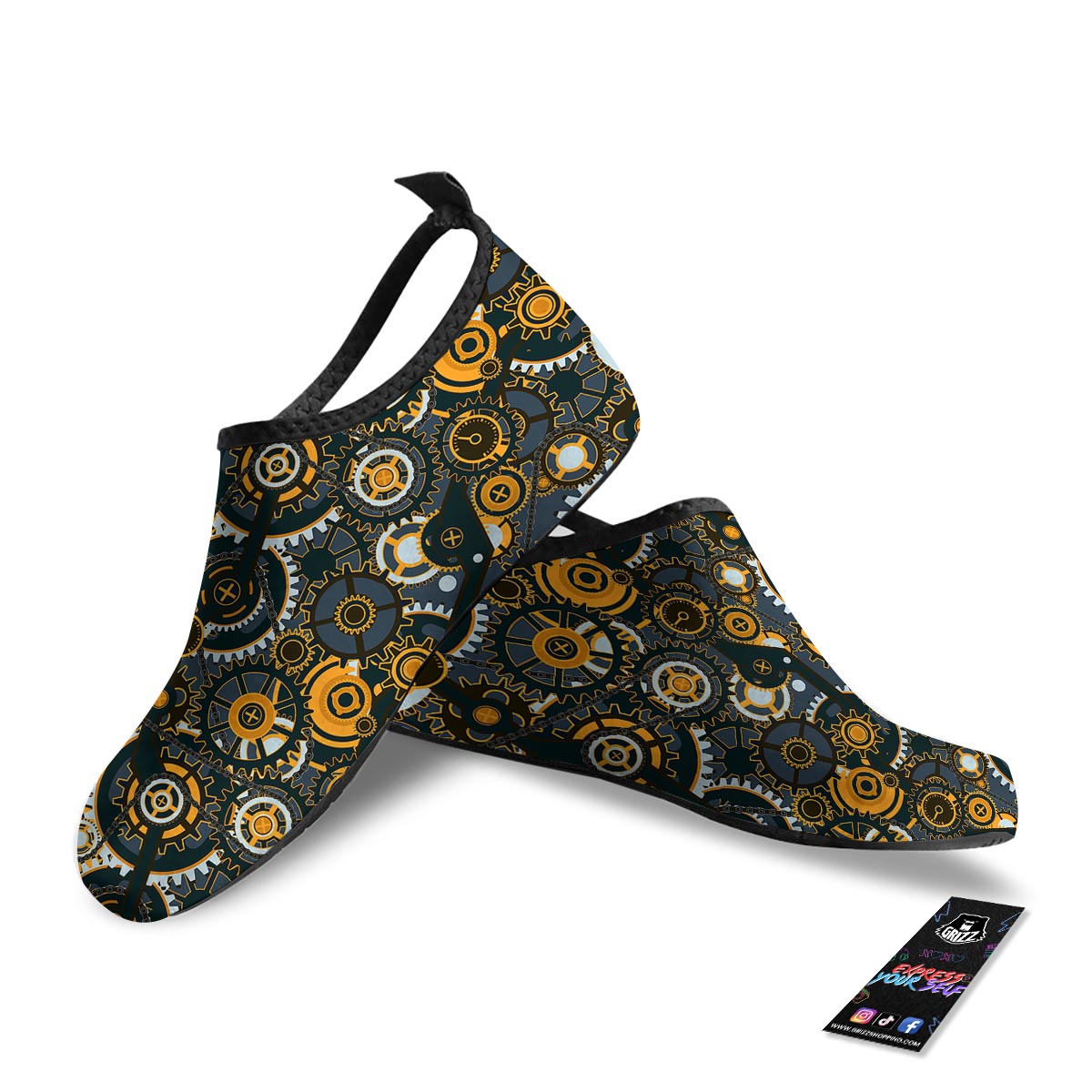 Steampunk Gears Print Pattern Water Shoes-grizzshop