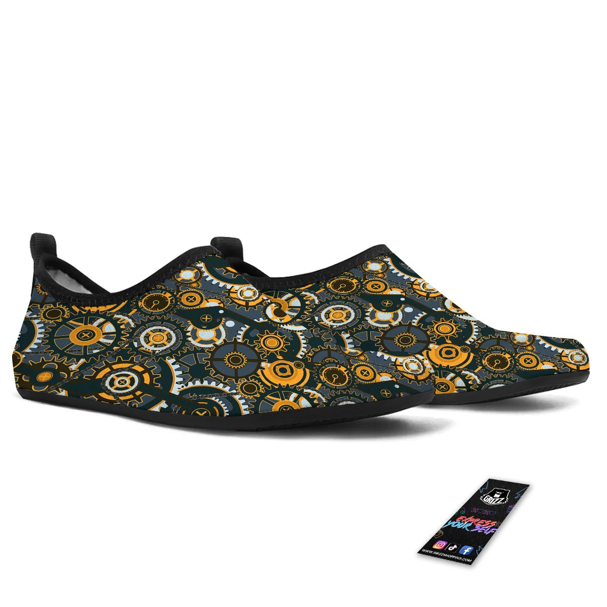 Steampunk Gears Print Pattern Water Shoes-grizzshop