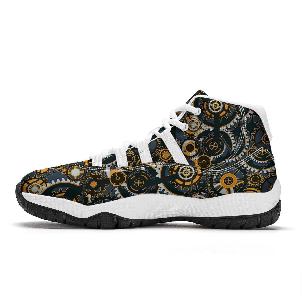 Steampunk Gears Print Pattern White Bball Shoes-grizzshop