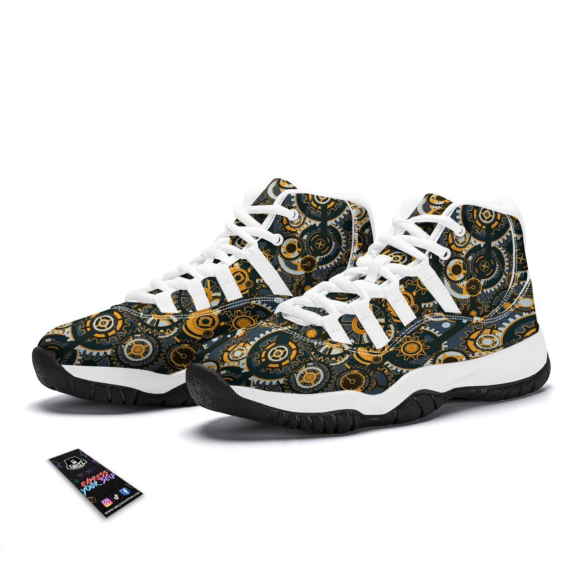 Steampunk Gears Print Pattern White Bball Shoes-grizzshop