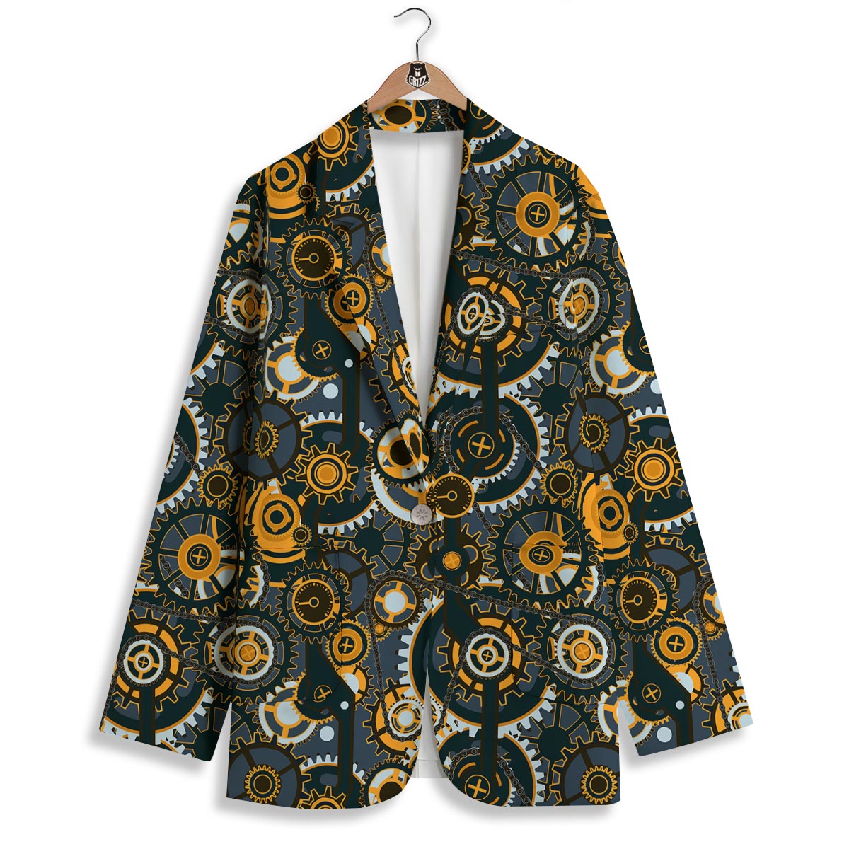 Steampunk Gears Print Pattern Women's Blazer-grizzshop