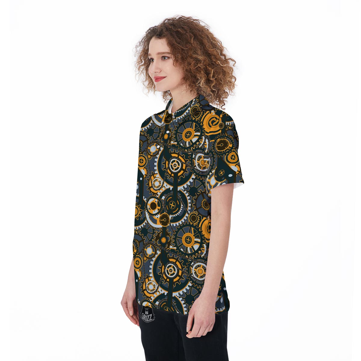 Steampunk Gears Print Pattern Women's Golf Shirts-grizzshop
