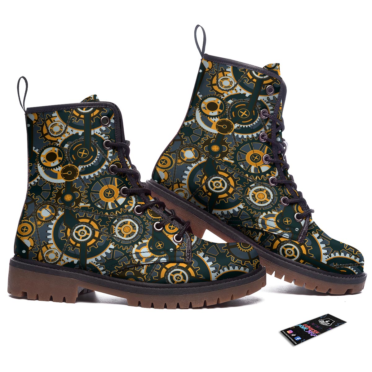 Steampunk Gears Print Pattern Work Boots-grizzshop