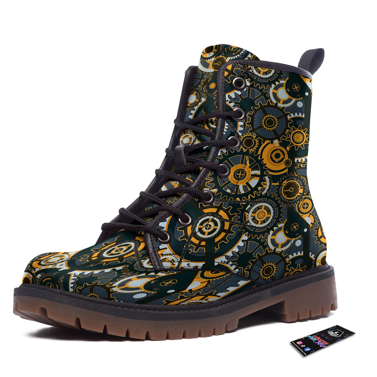 Steampunk Gears Print Pattern Work Boots-grizzshop