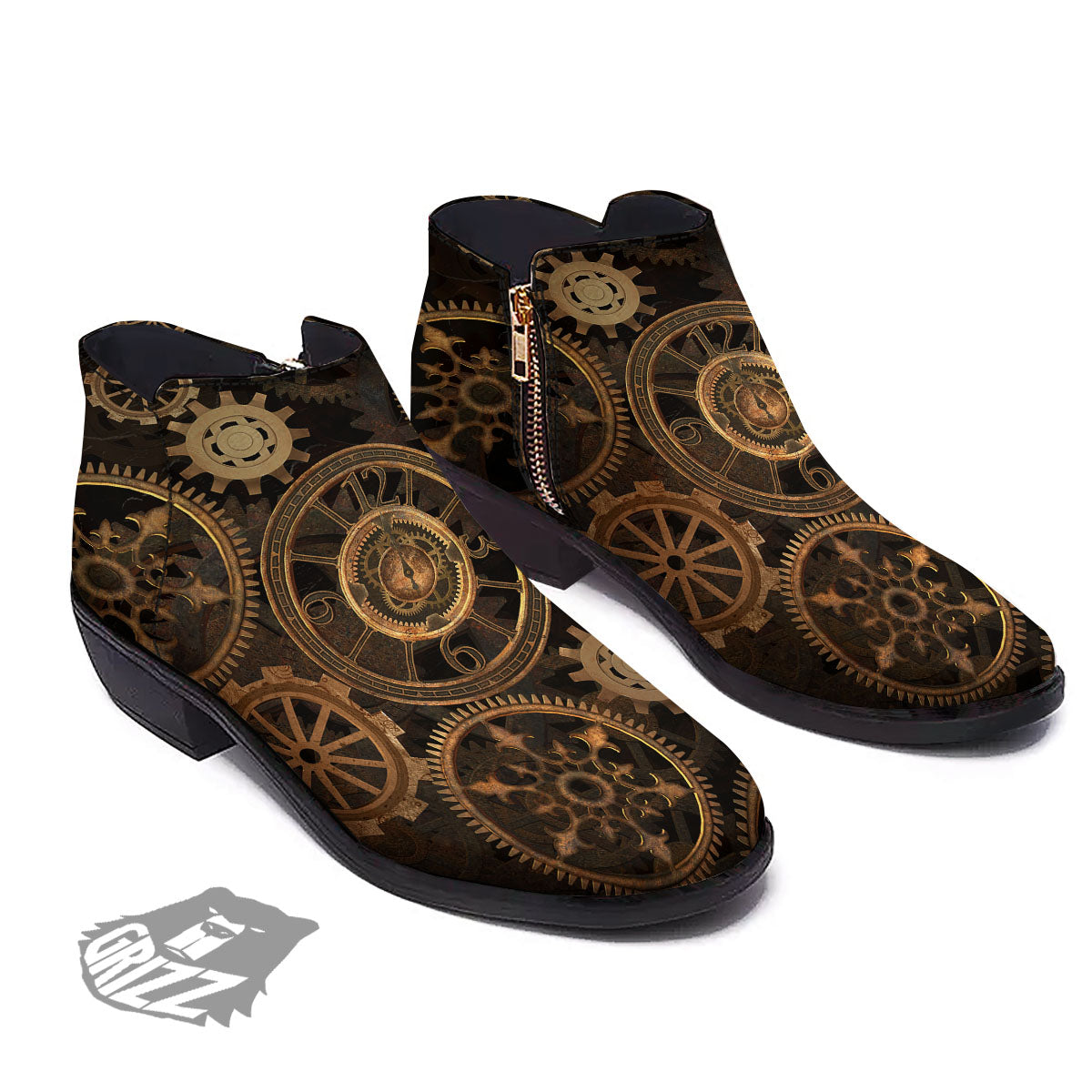 Steampunk Gears Vintage Print Ankle Boots-grizzshop