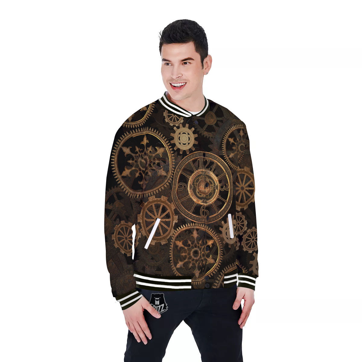 Steampunk Gears Vintage Print Baseball Jacket-grizzshop