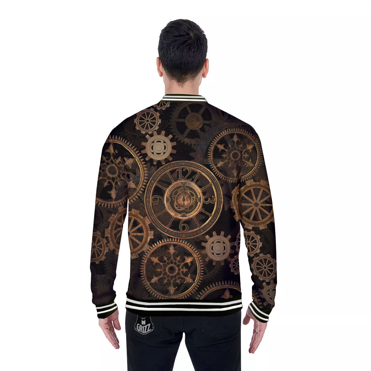 Steampunk Gears Vintage Print Baseball Jacket-grizzshop