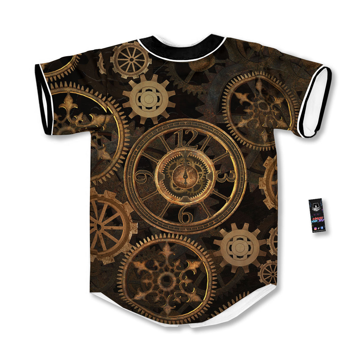 Steampunk Gears Vintage Print Baseball Jersey-grizzshop