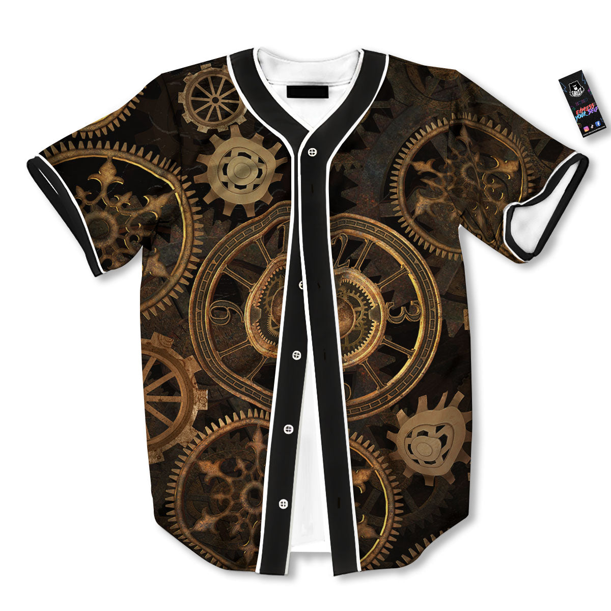 Steampunk Gears Vintage Print Baseball Jersey-grizzshop