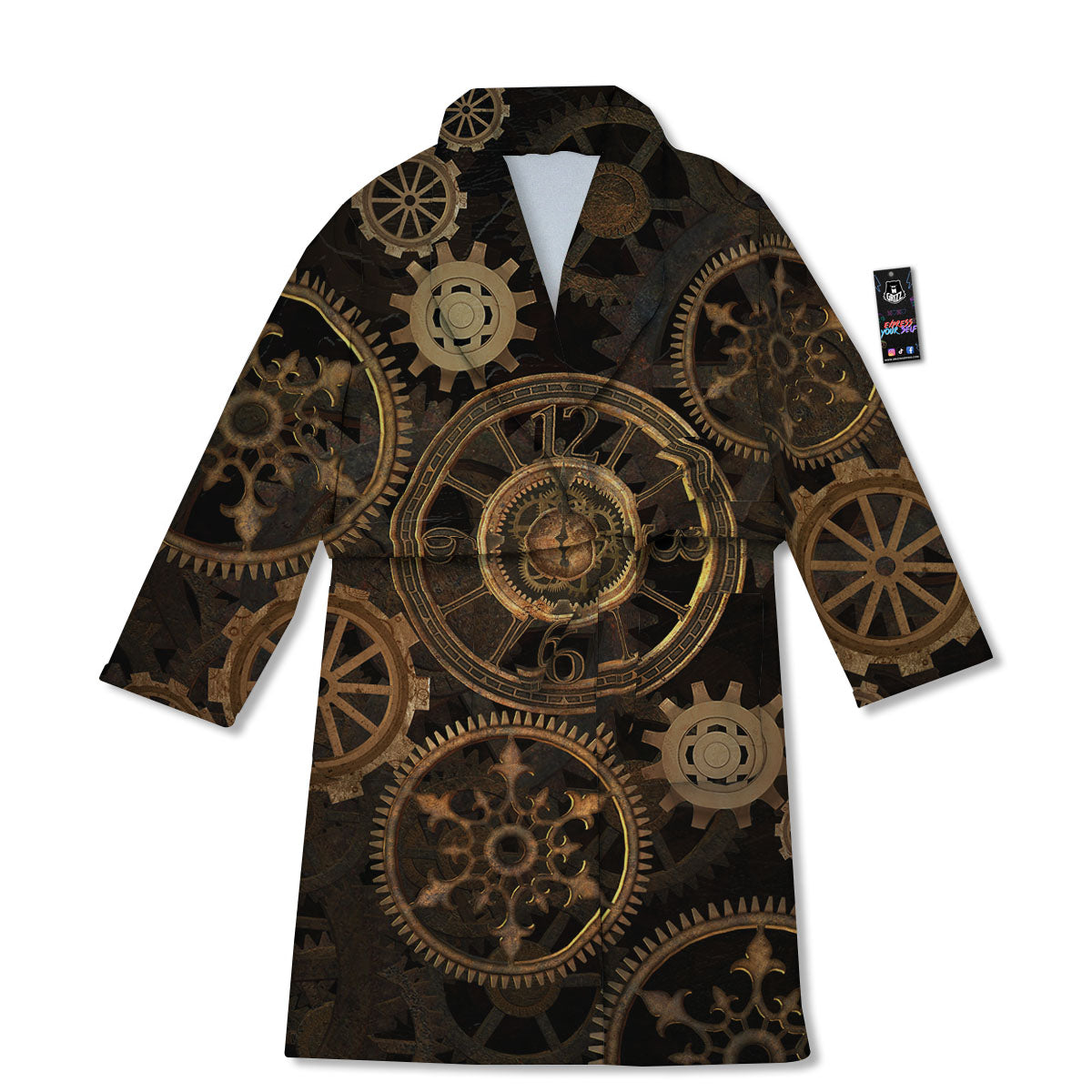 Steampunk Gears Vintage Print Bathrobe-grizzshop