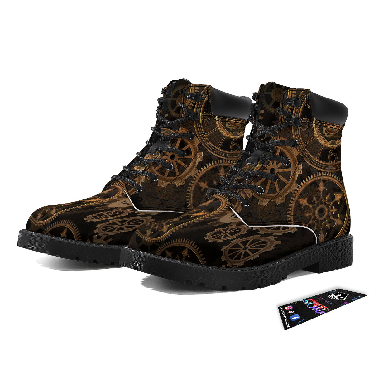 Steampunk Gears Vintage Print Boots-grizzshop