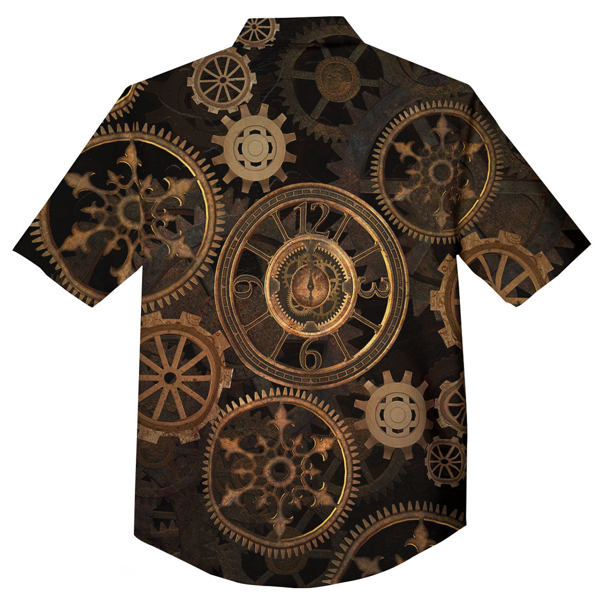 Steampunk Gears Vintage Print Button Up Shirt-grizzshop