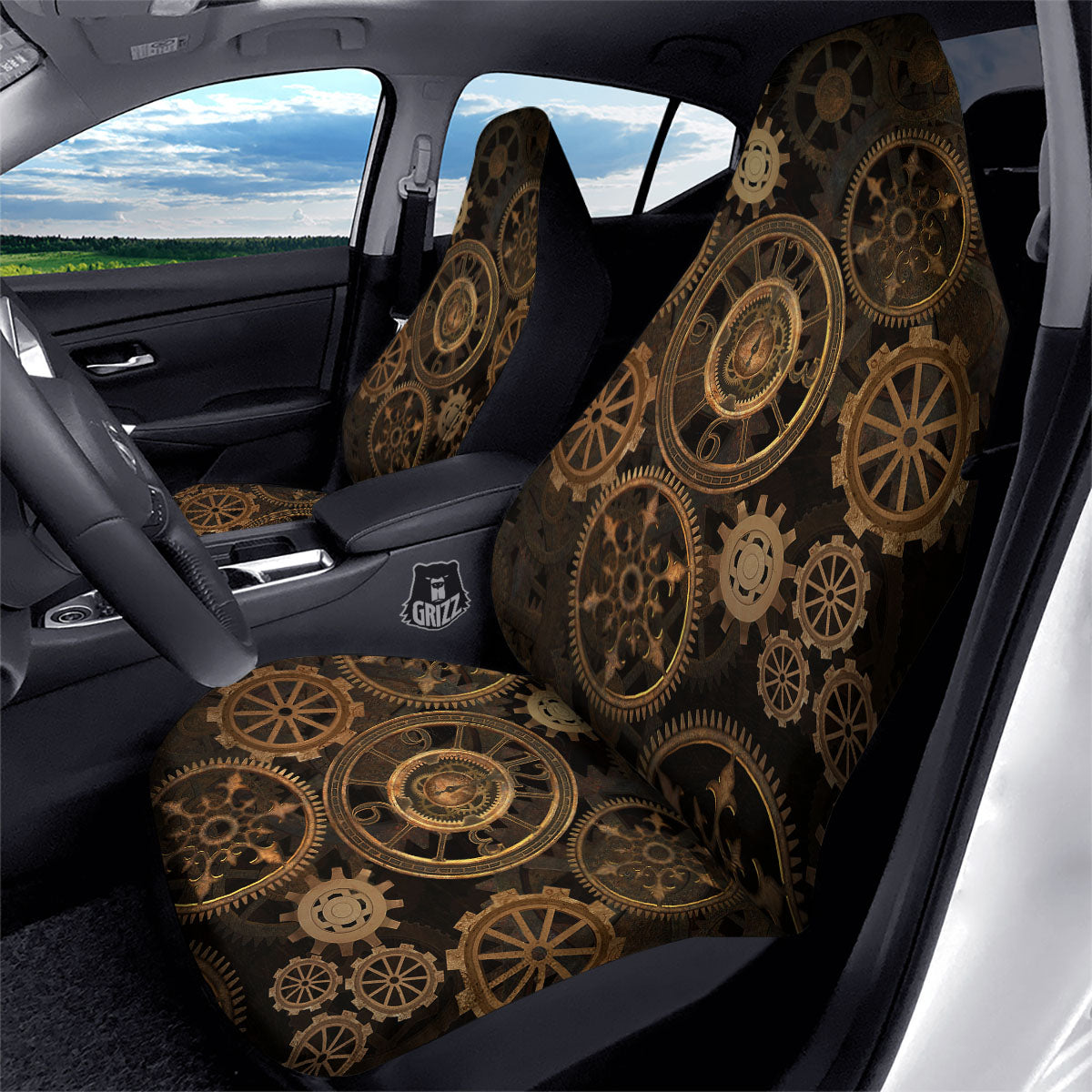 Steampunk Gears Vintage Print Car Seat Covers-grizzshop