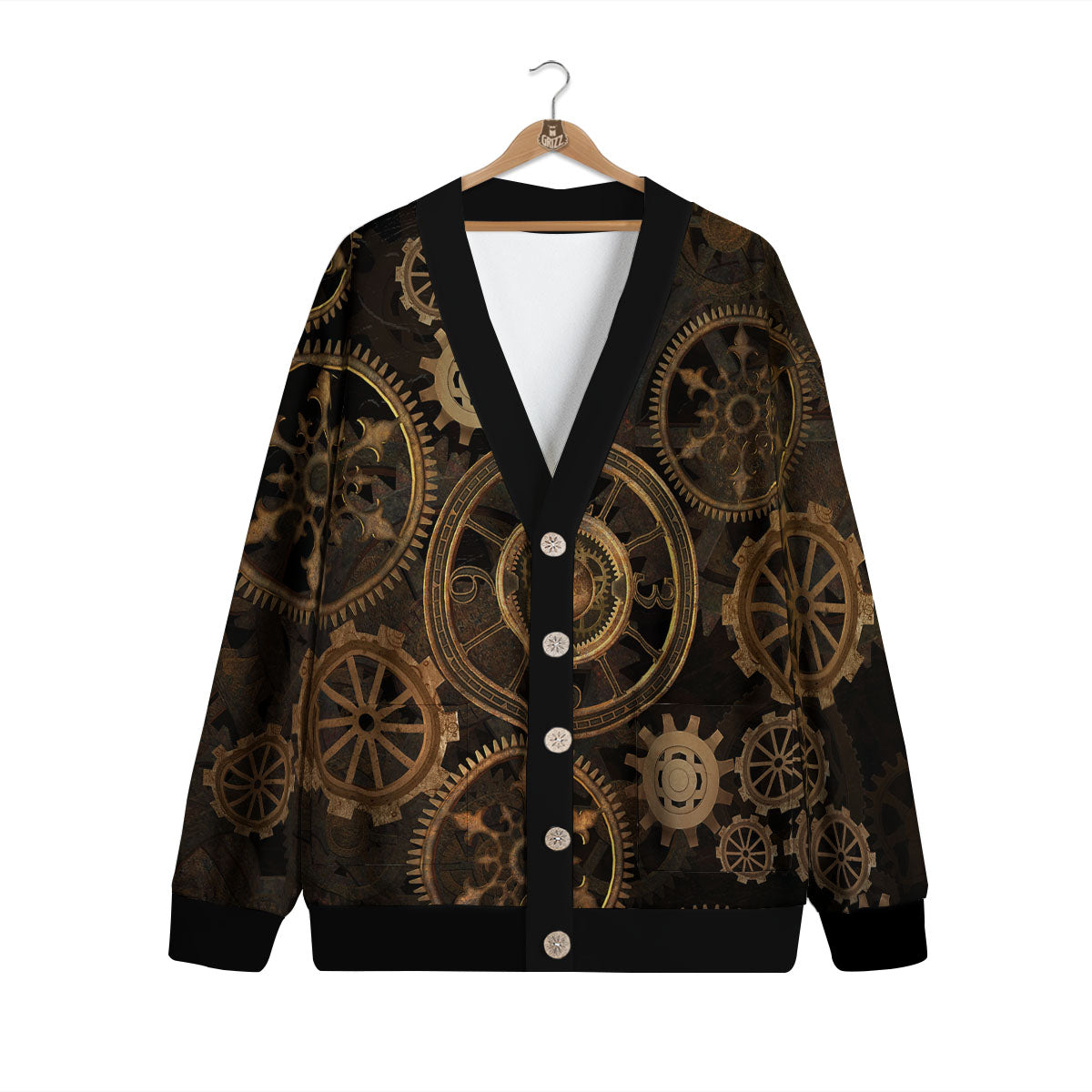 Steampunk Gears Vintage Print Cardigan-grizzshop
