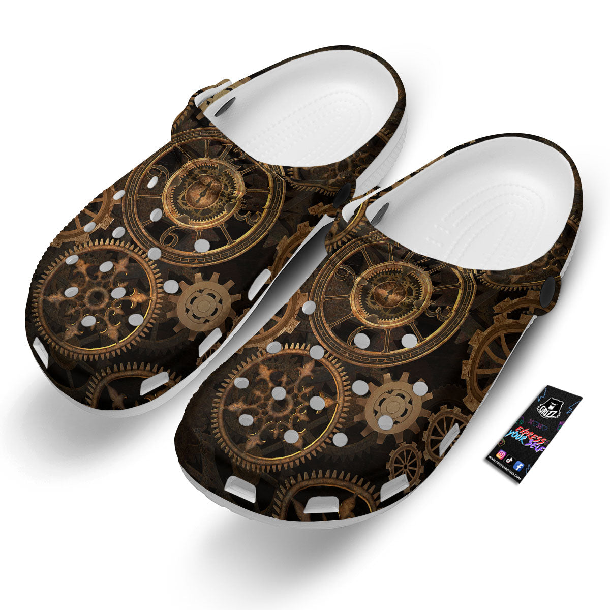 Steampunk Gears Vintage Print Clog-grizzshop