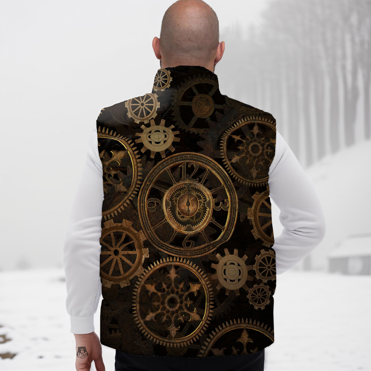 Steampunk Gears Vintage Print Down Vest
