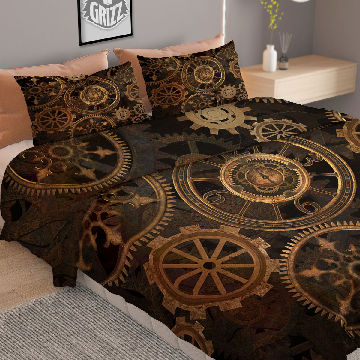 Steampunk Gears Vintage Print Duvet Cover Bedding Set