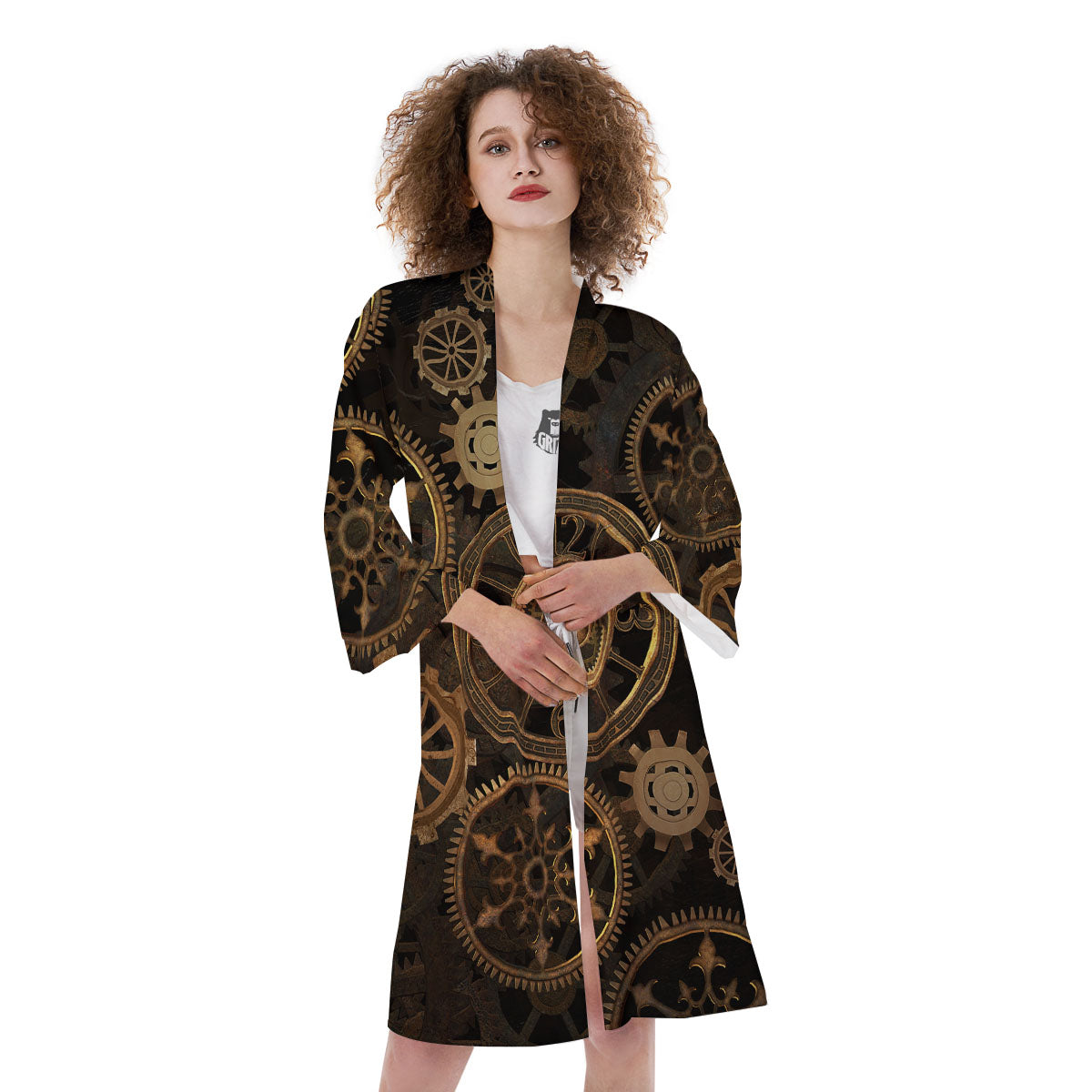 Steampunk Gears Vintage Print Kimono-grizzshop