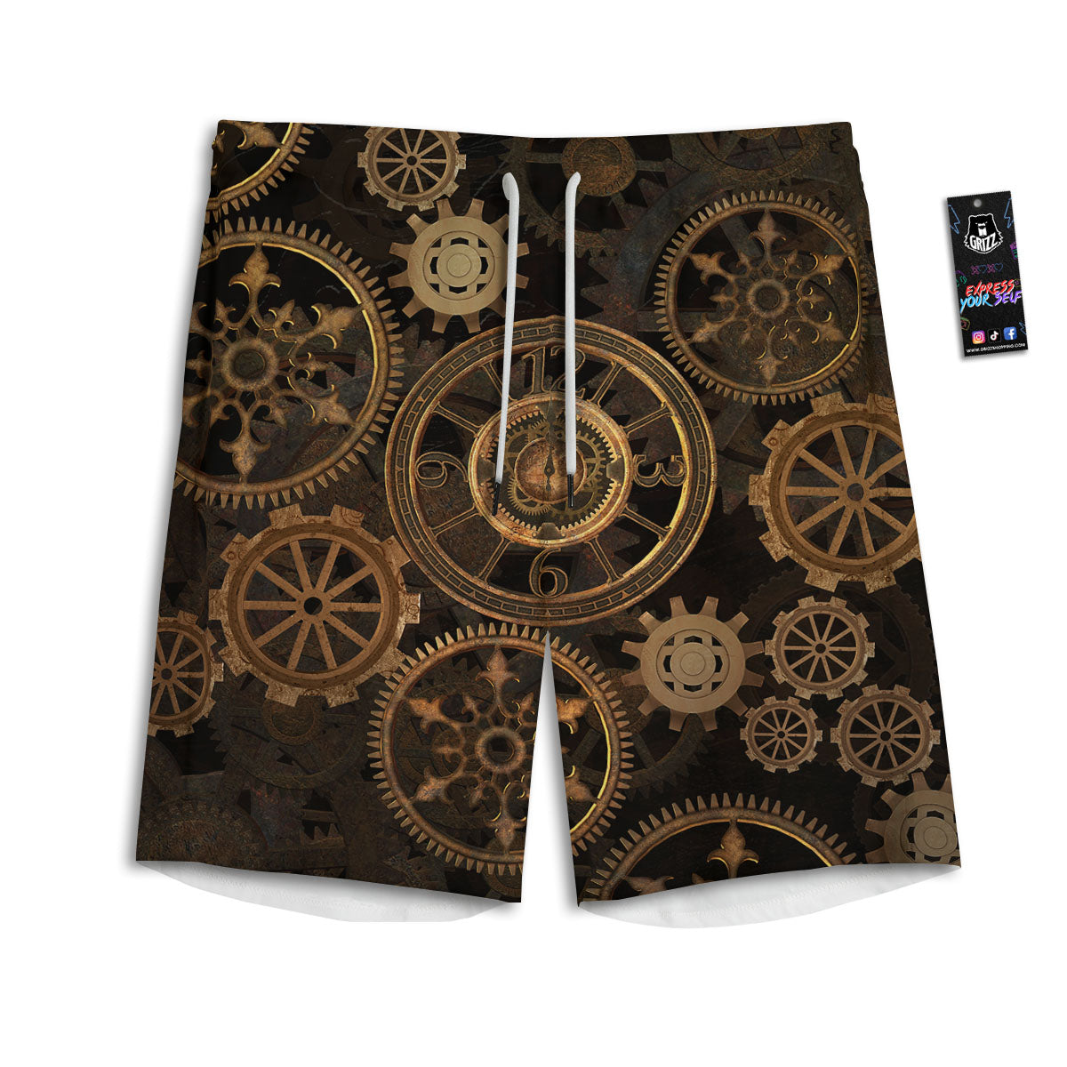 Steampunk Gears Vintage Print Men's Athletic Shorts