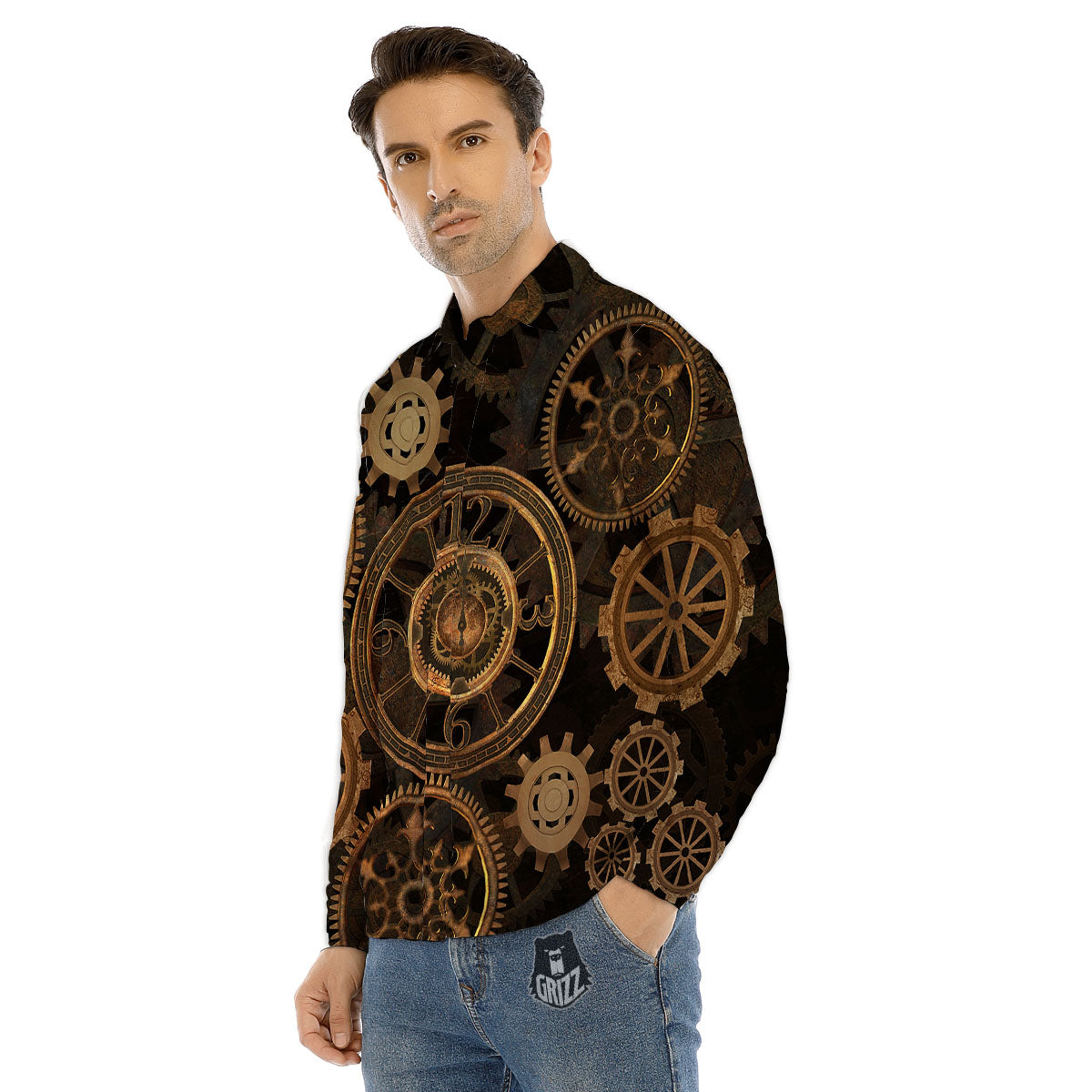 Steampunk Gears Vintage Print Men's Dress Shirts-grizzshop