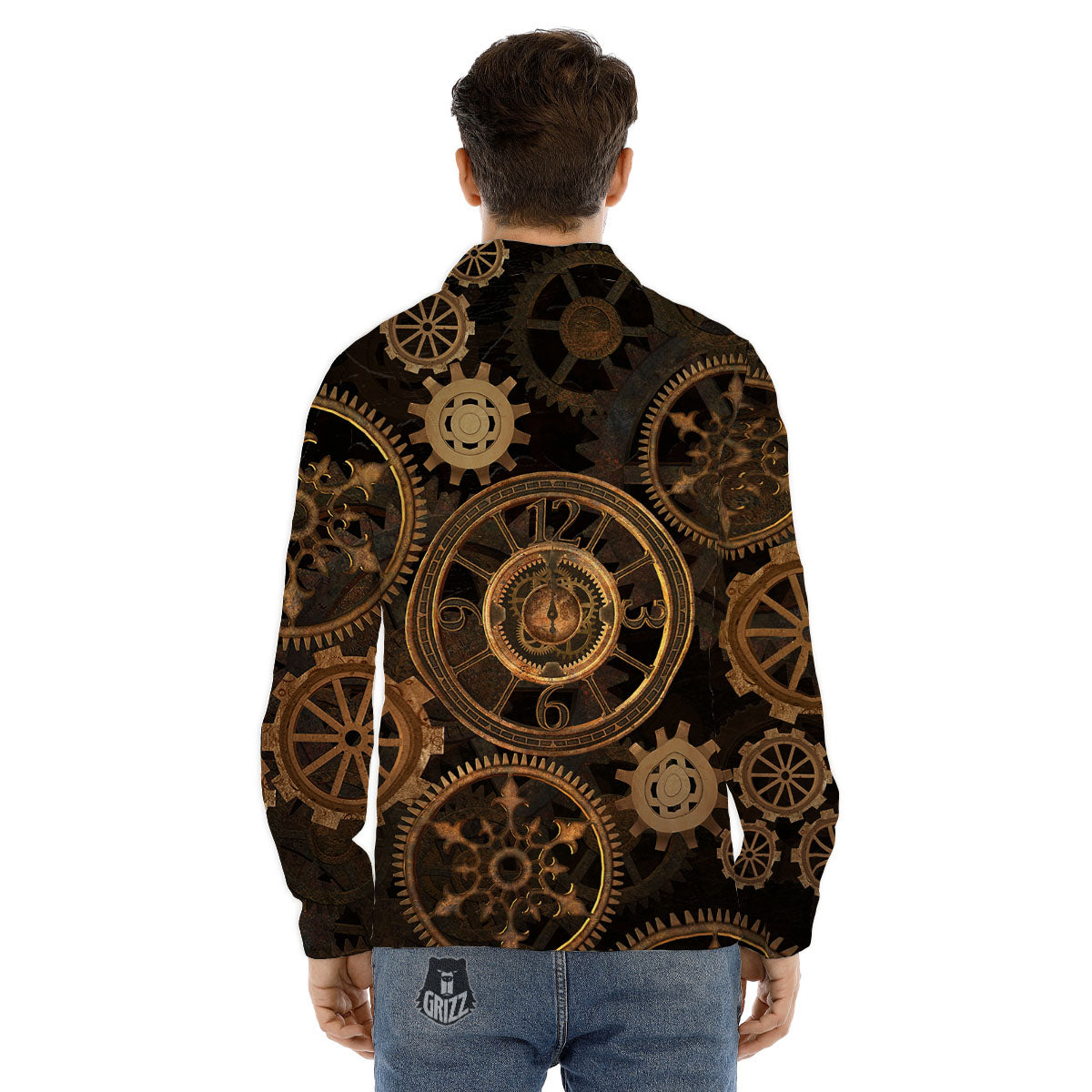 Steampunk Gears Vintage Print Men's Dress Shirts-grizzshop