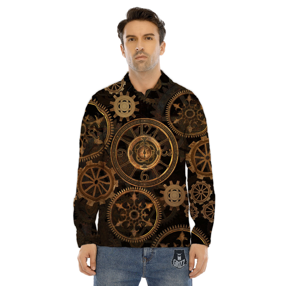 Steampunk Gears Vintage Print Men's Dress Shirts-grizzshop
