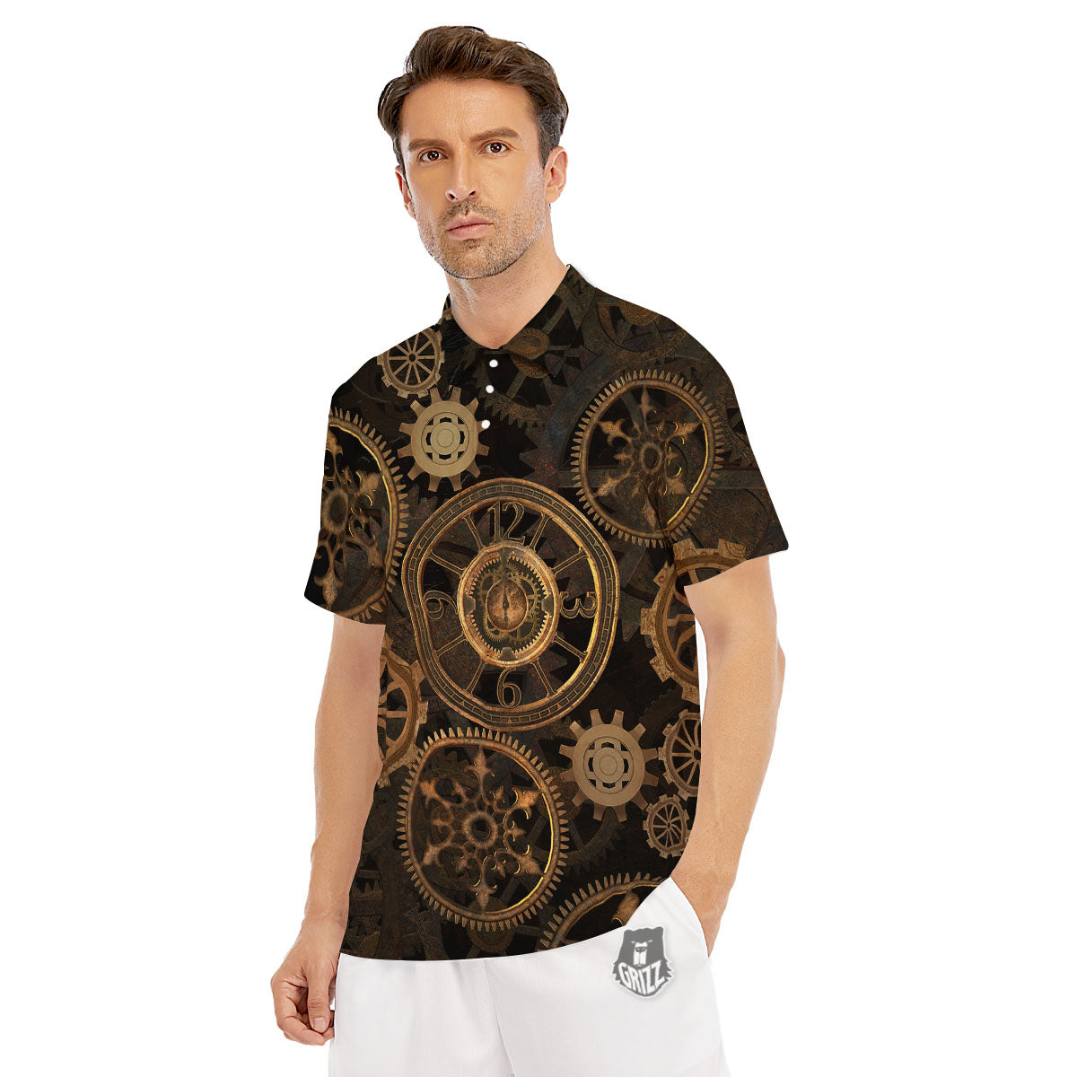 Steampunk Gears Vintage Print Men's Golf Shirts-grizzshop