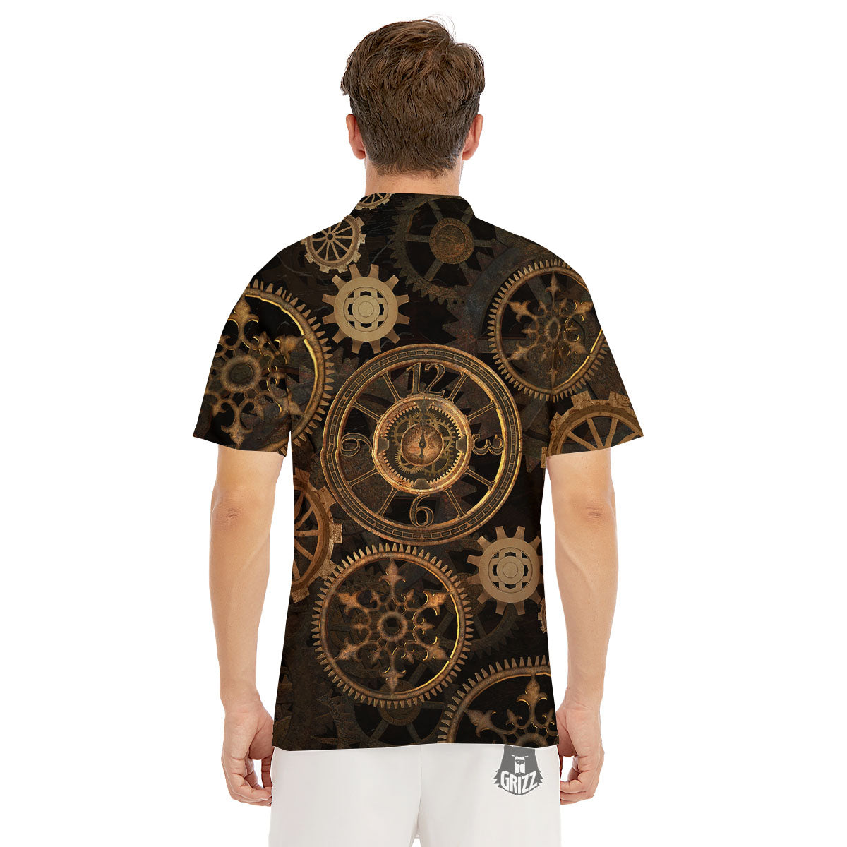Steampunk Gears Vintage Print Men's Golf Shirts-grizzshop