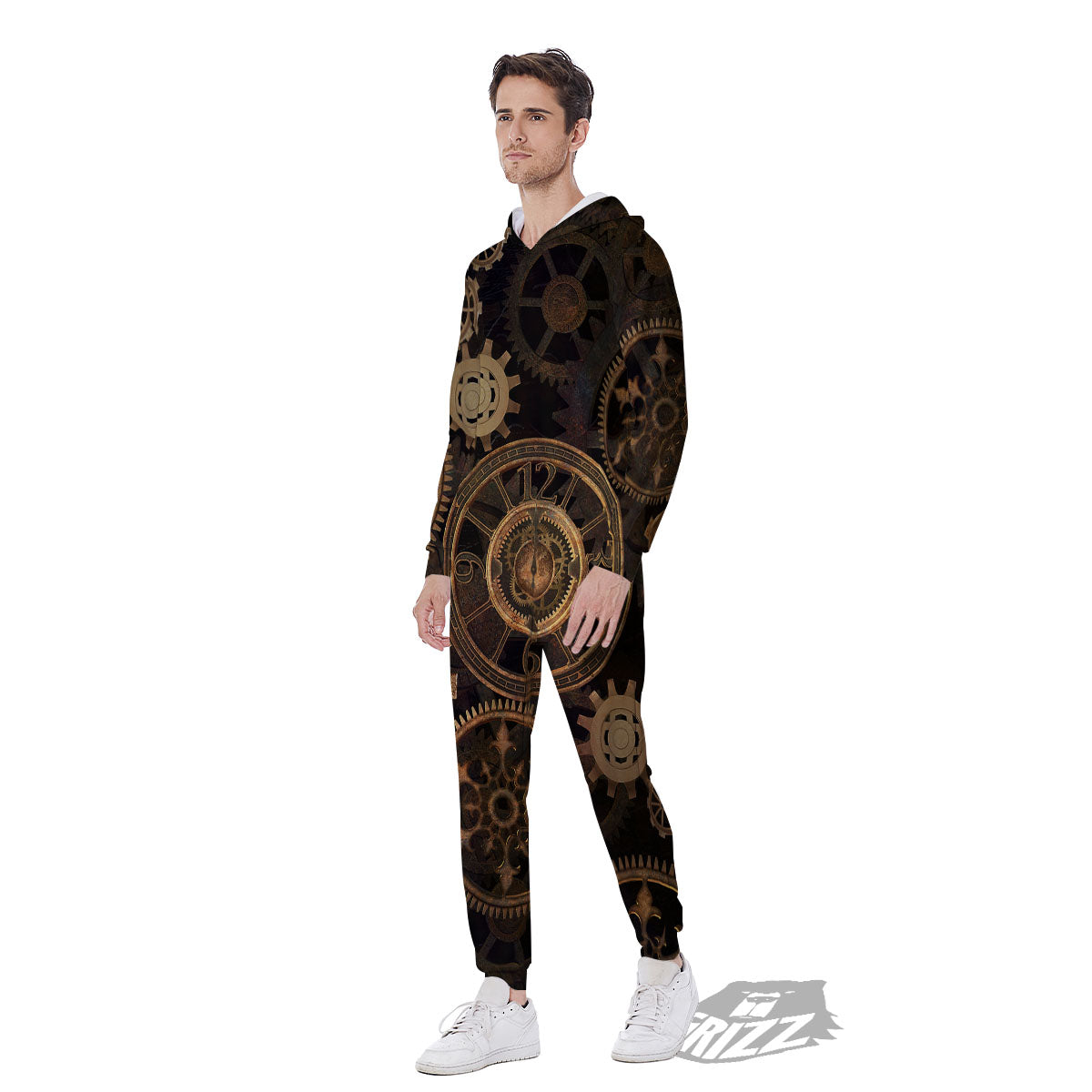 Steampunk Gears Vintage Print Men's Jumpsuit-grizzshop