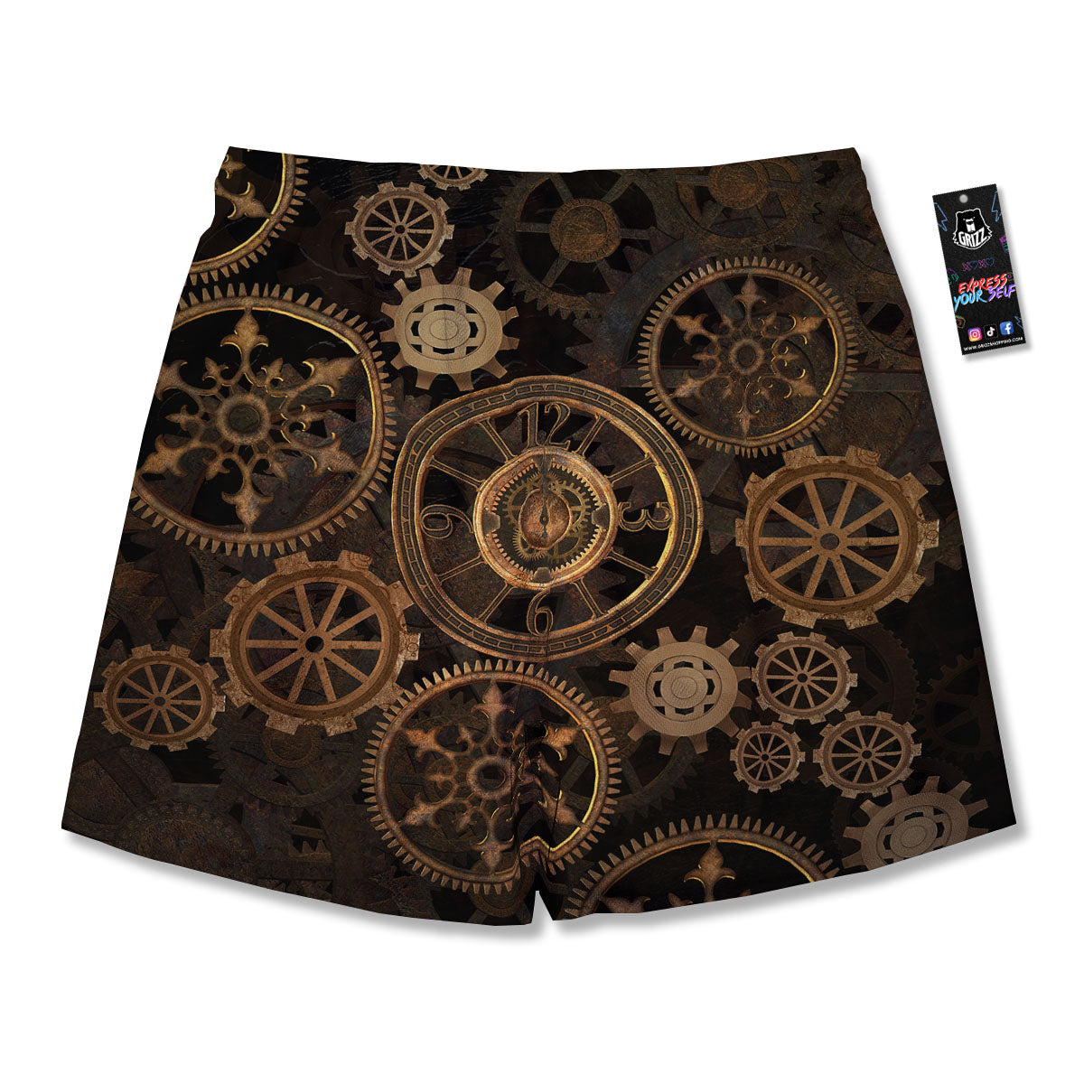 Steampunk Gears Vintage Print Men's Running Shorts-grizzshop