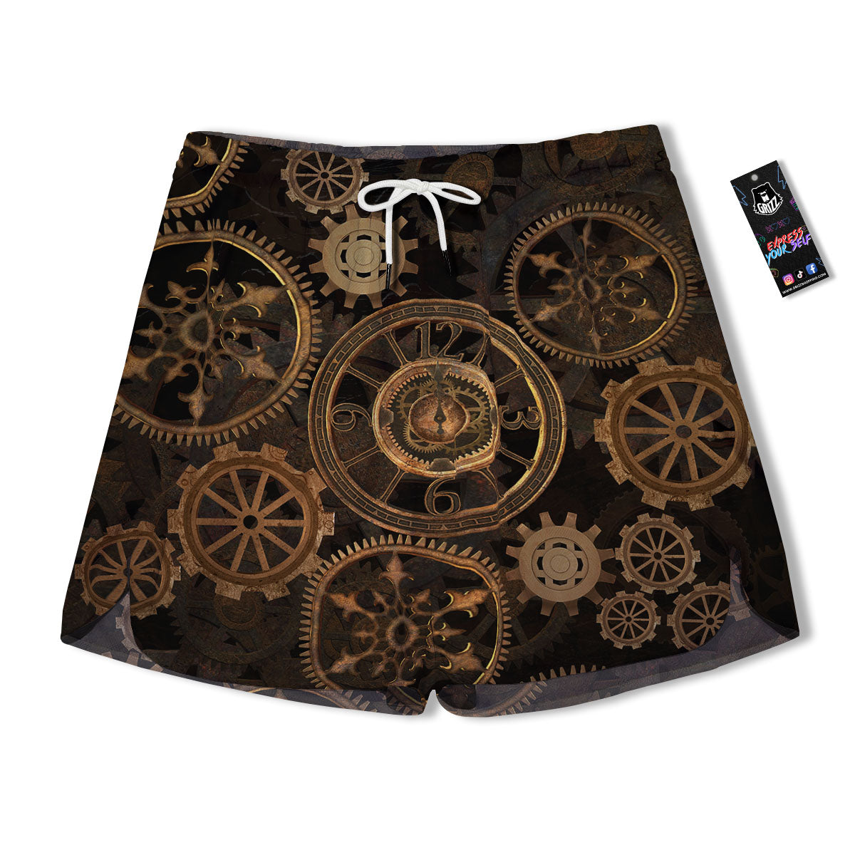 Steampunk Gears Vintage Print Men's Running Shorts-grizzshop