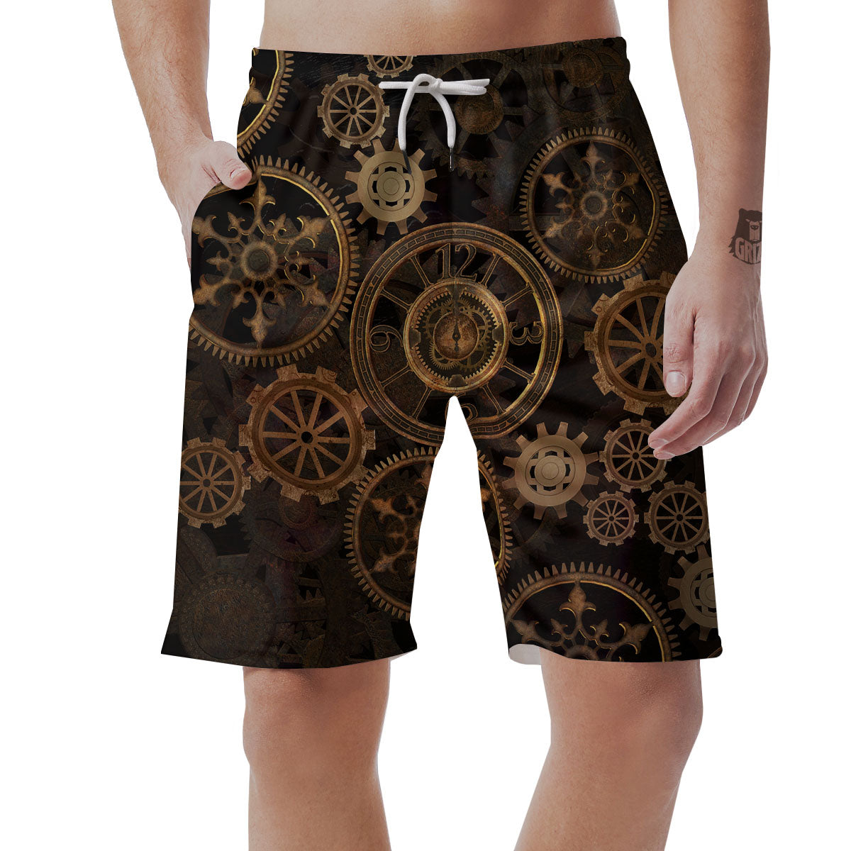 Steampunk Gears Vintage Print Men's Shorts-grizzshop