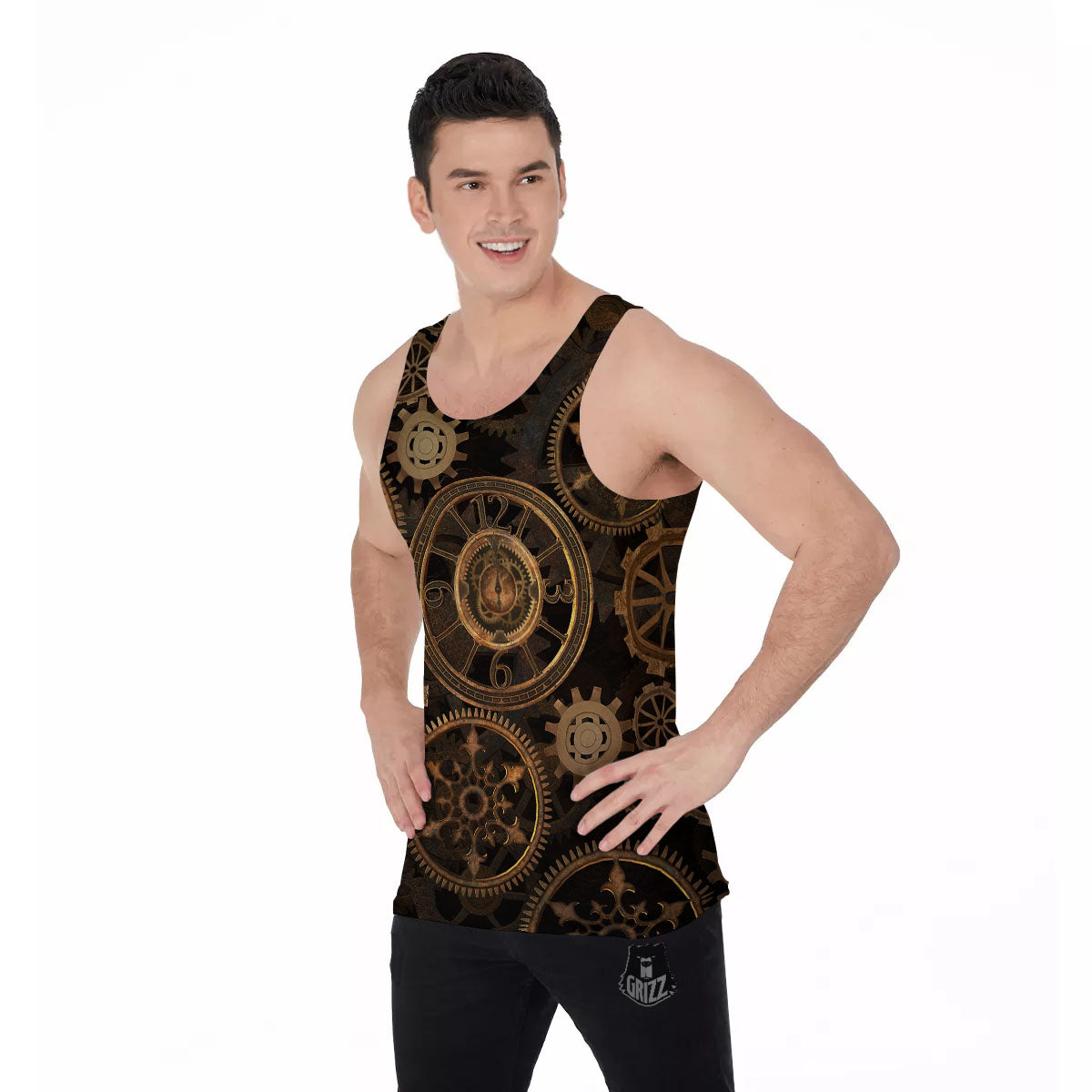 Steampunk Gears Vintage Print Men's Tank Top-grizzshop