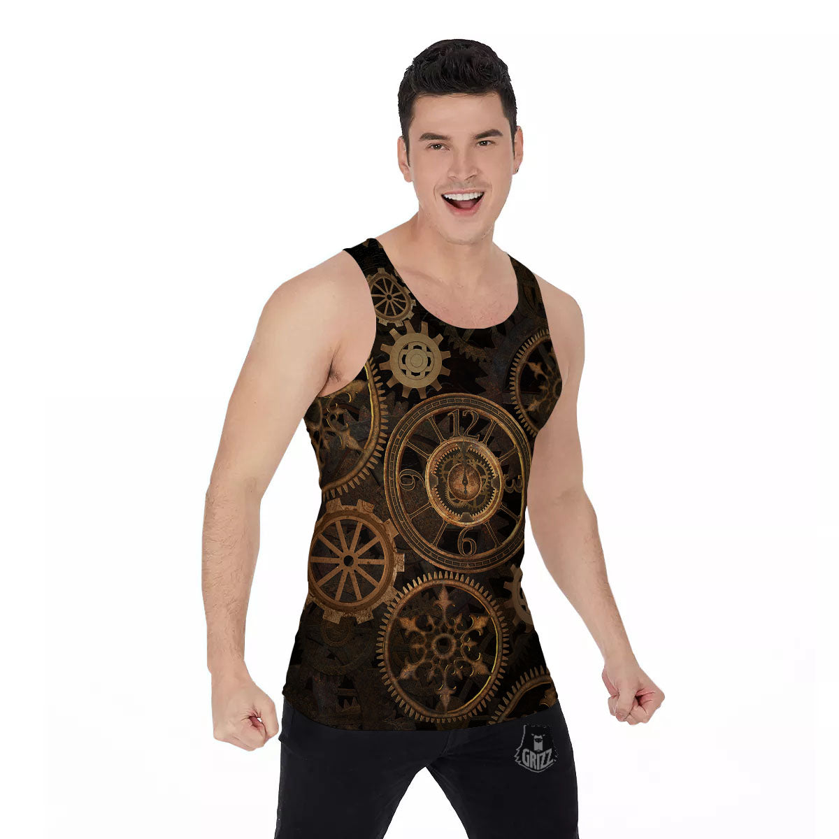 Steampunk Gears Vintage Print Men's Tank Top-grizzshop