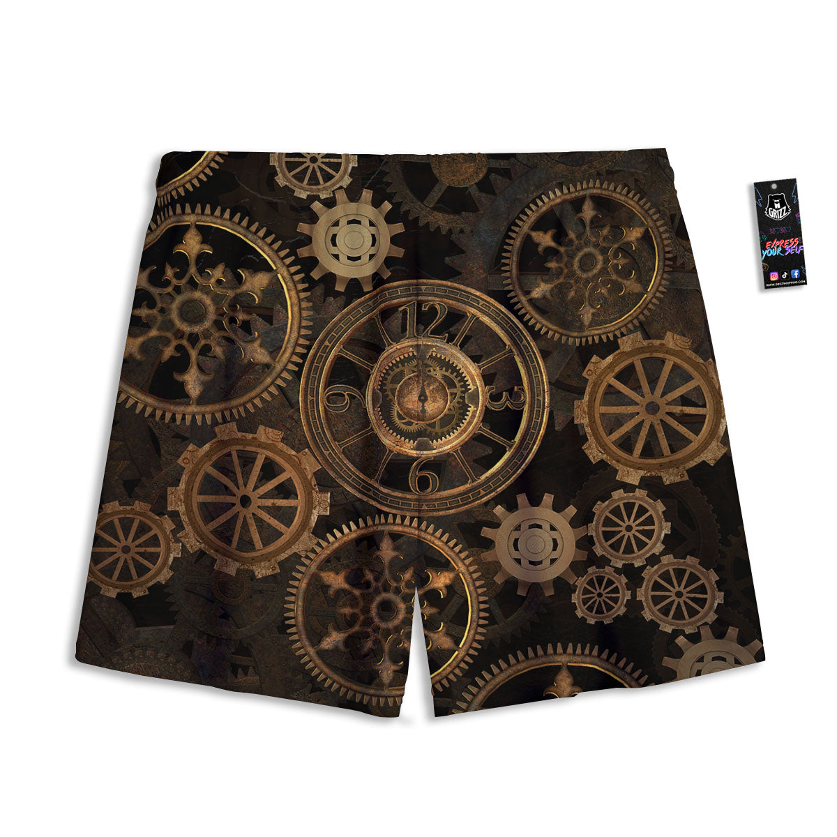 Steampunk Gears Vintage Print Mesh Shorts