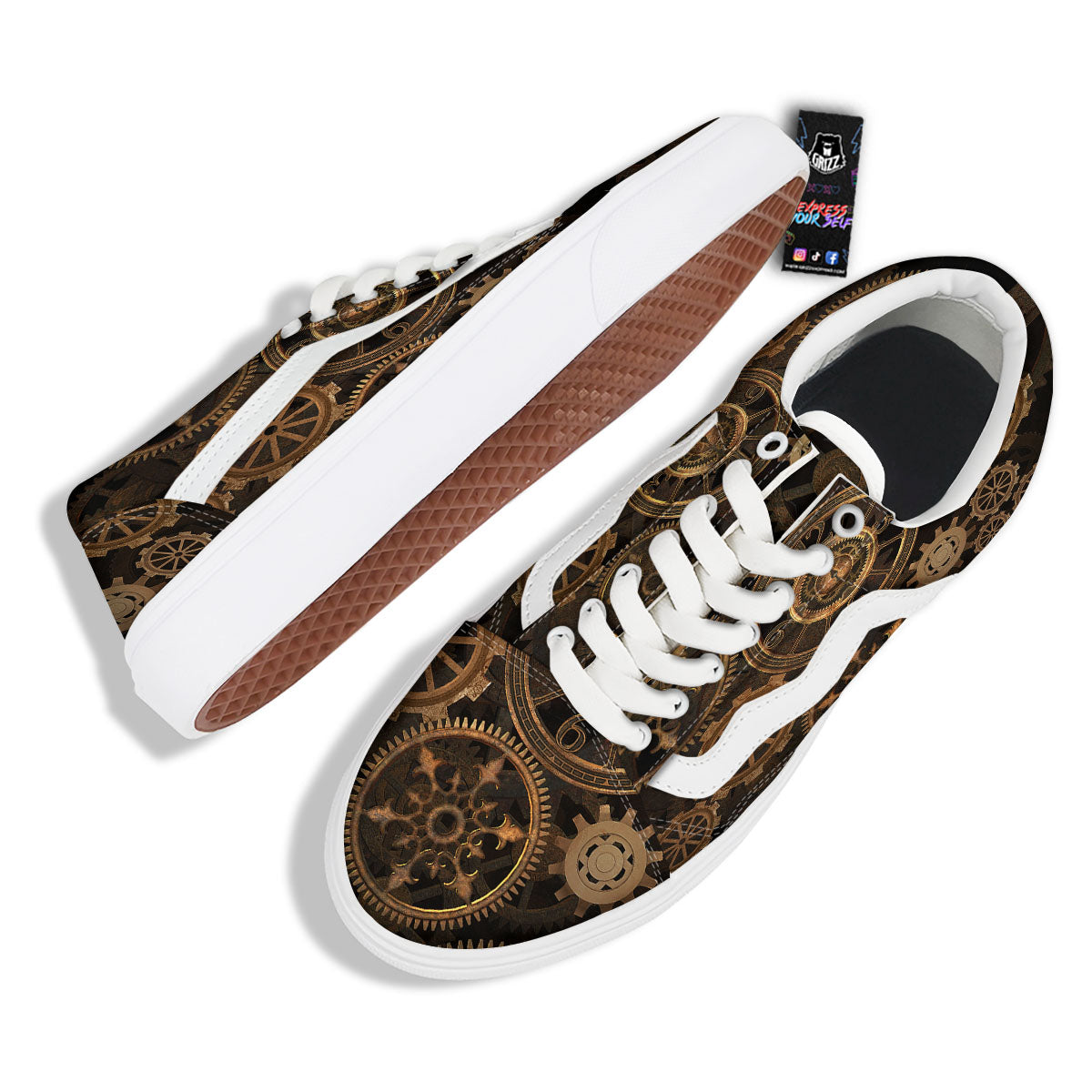 Steampunk Gears Vintage Print Skate Shoes-grizzshop