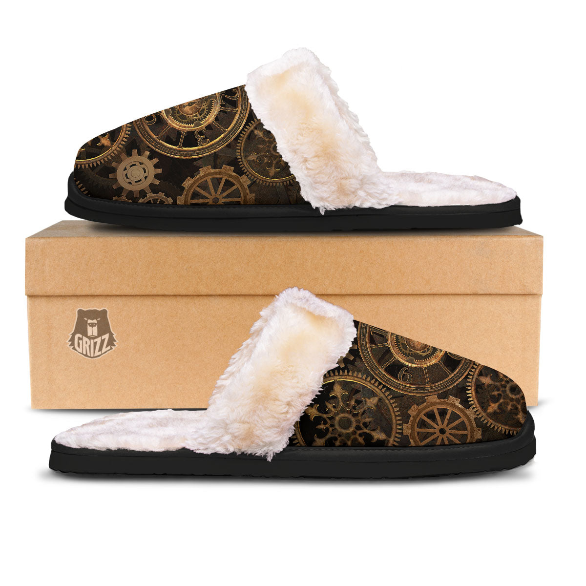 Steampunk Gears Vintage Print Slippers-grizzshop