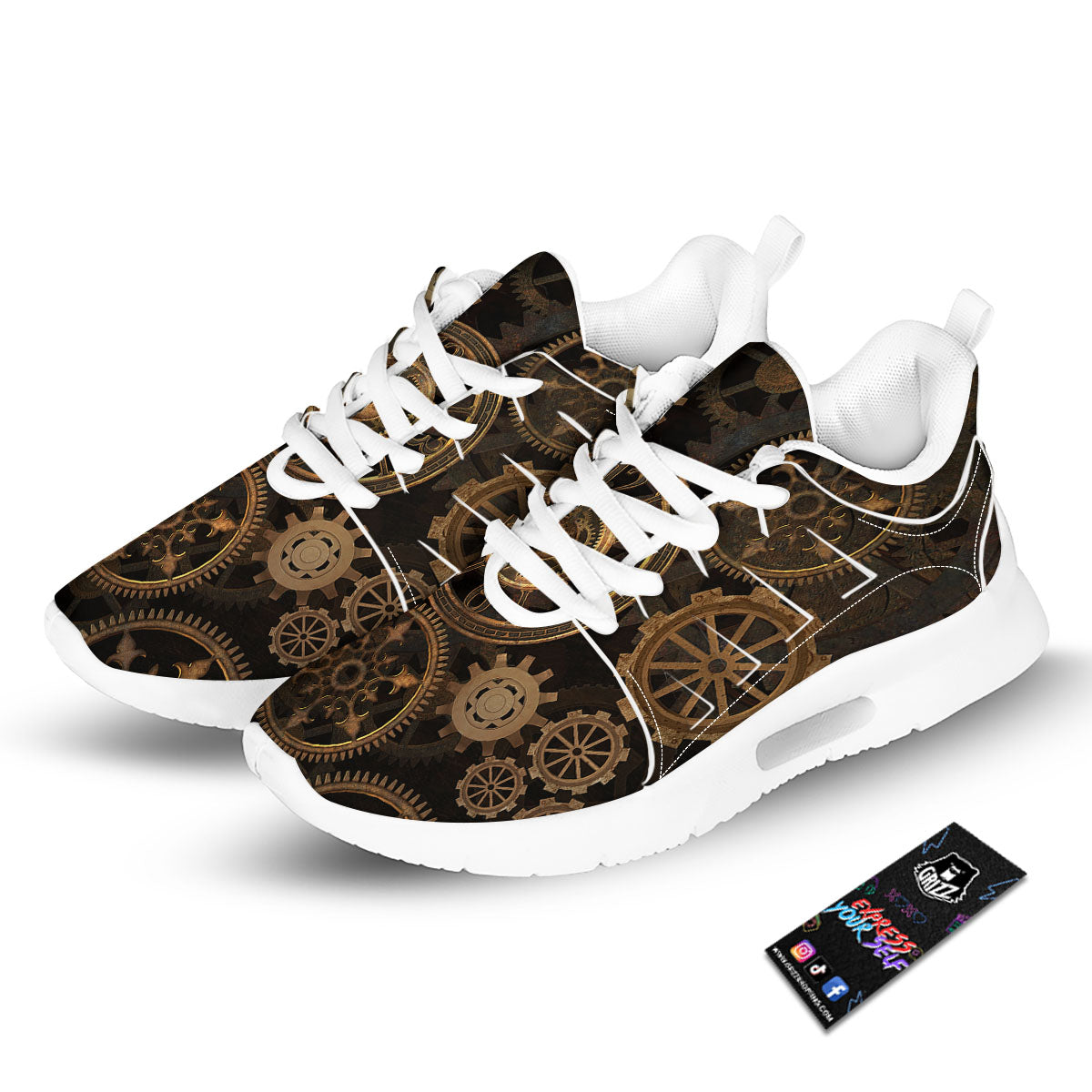 Steampunk Gears Vintage Print Tennis Shoes-grizzshop