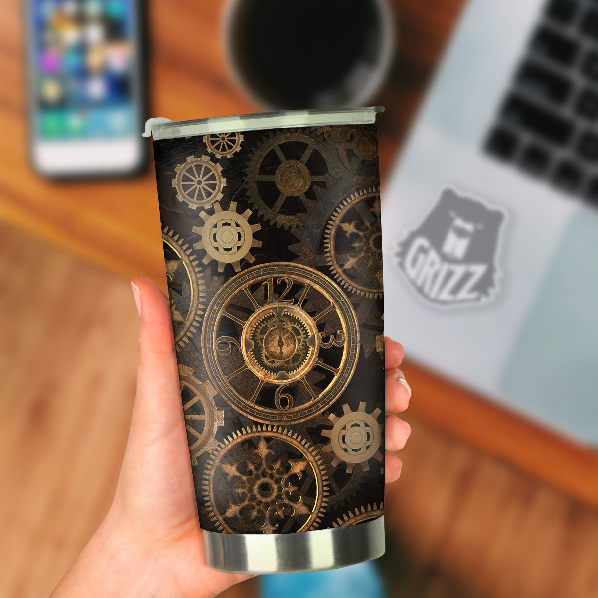 Steampunk Gears Vintage Print Tumbler-grizzshop
