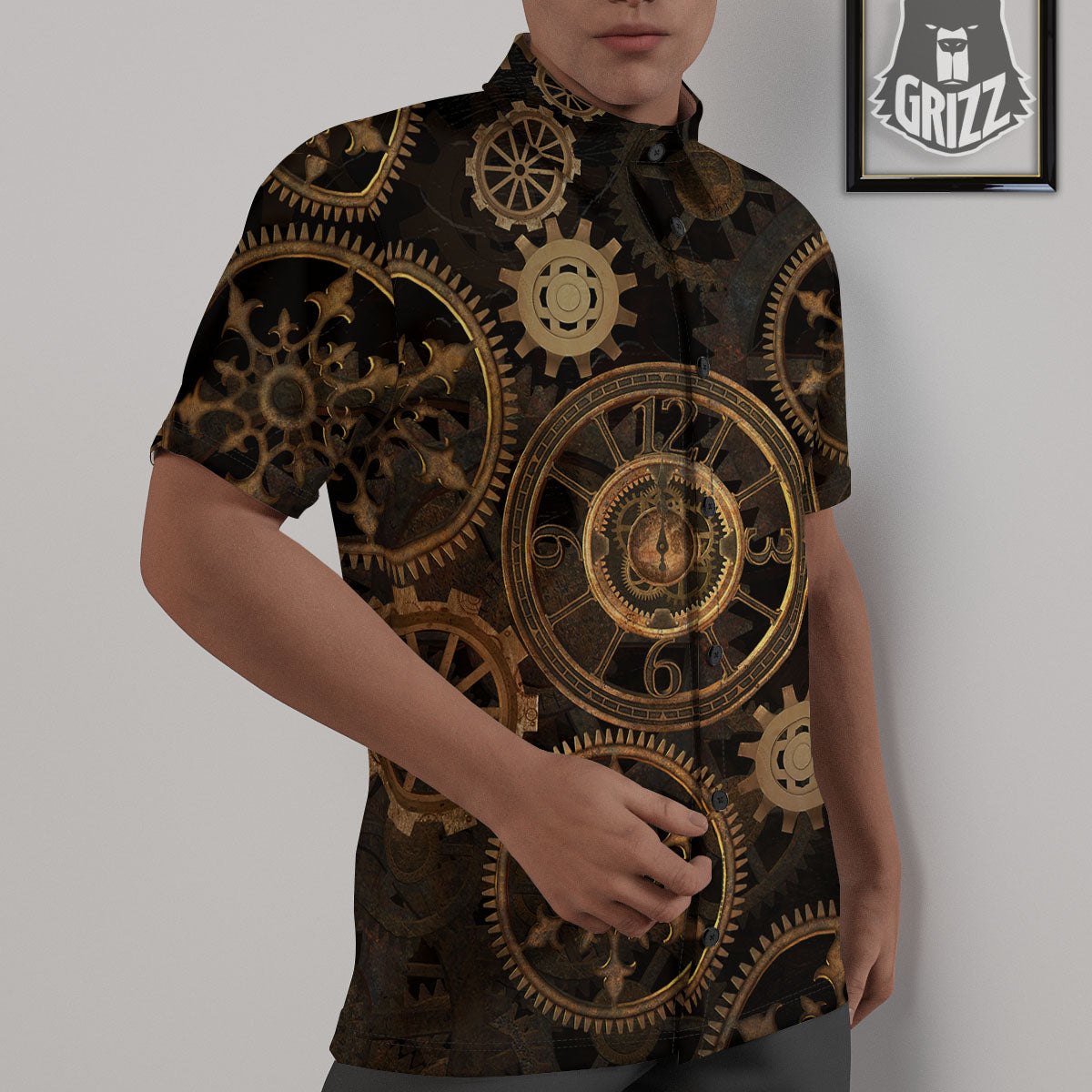 Steampunk Gears Vintage Print Untucked Shirts-grizzshop