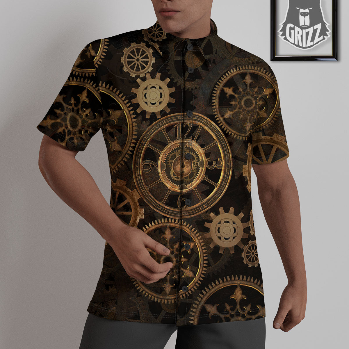 Steampunk Gears Vintage Print Untucked Shirts-grizzshop